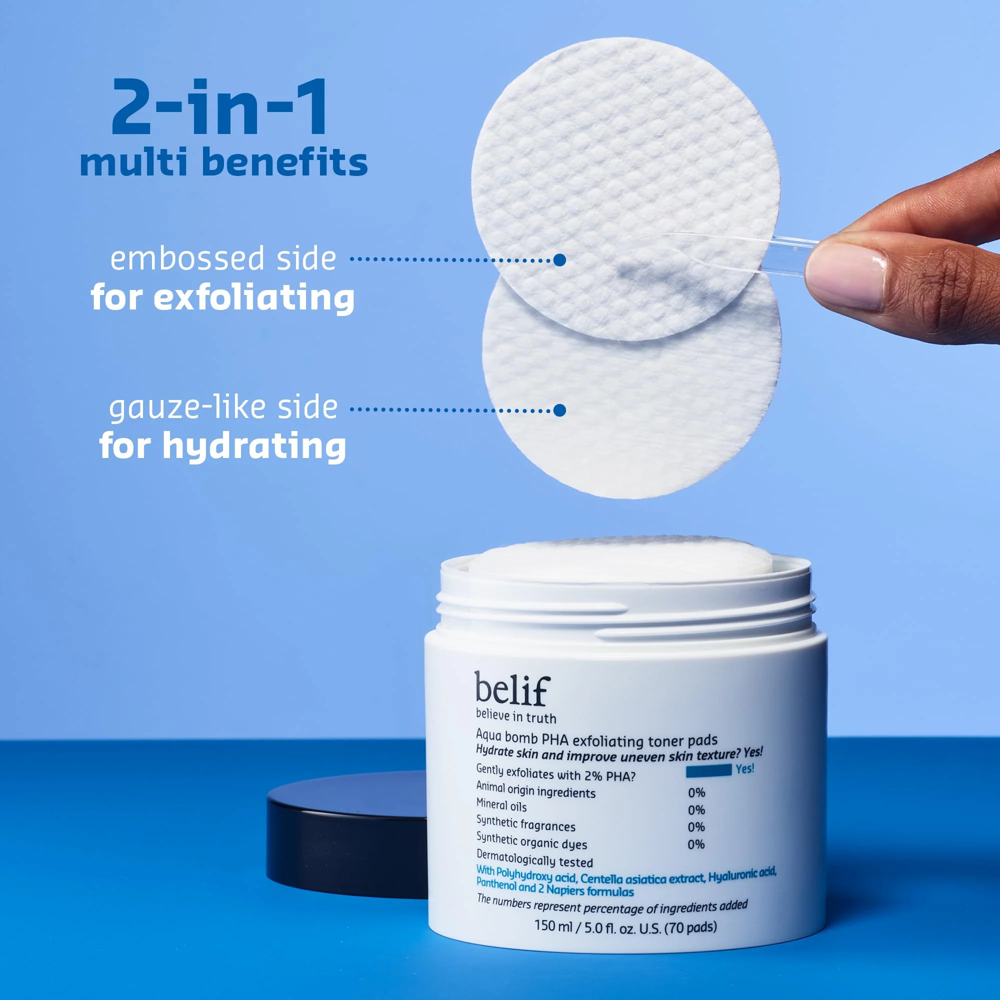 belif PHA 2% Toner Pads – Gentle Exfoliating Facial Polish for Pore Care, Hydrating & Soothing with Panthenol & Cica, Double-Sided Texture, Ideal for Sensitive Skin, Korean Skincare (70 Pads) - Image 3