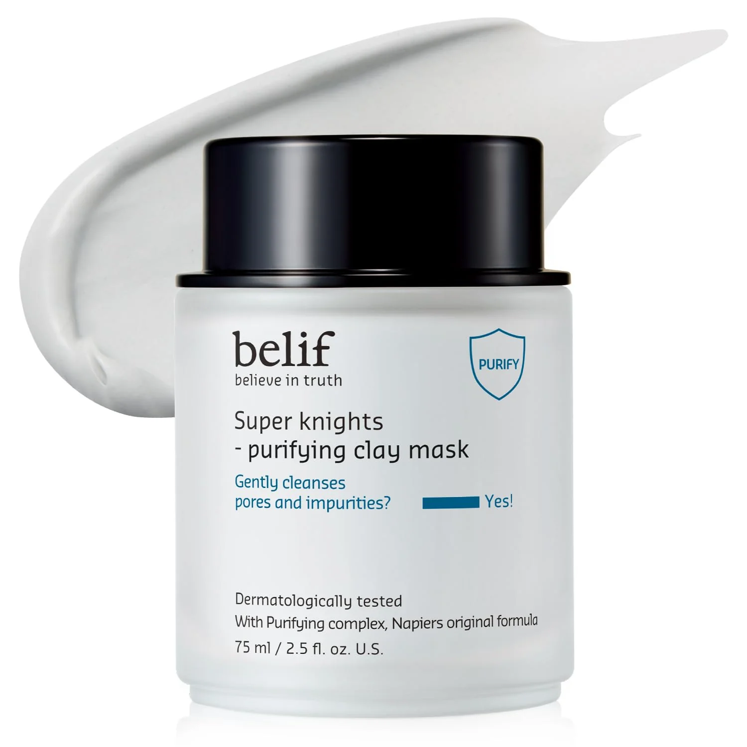 belif Super Knights Purifying Clay Mask, Hyaluronic Acid & Glycerin, Hydrating Wash Off Clay Face Mask, Pore Cleansing & Care, Targets Dryness, Oiliness & Uneven Texture, Korean Skin Care