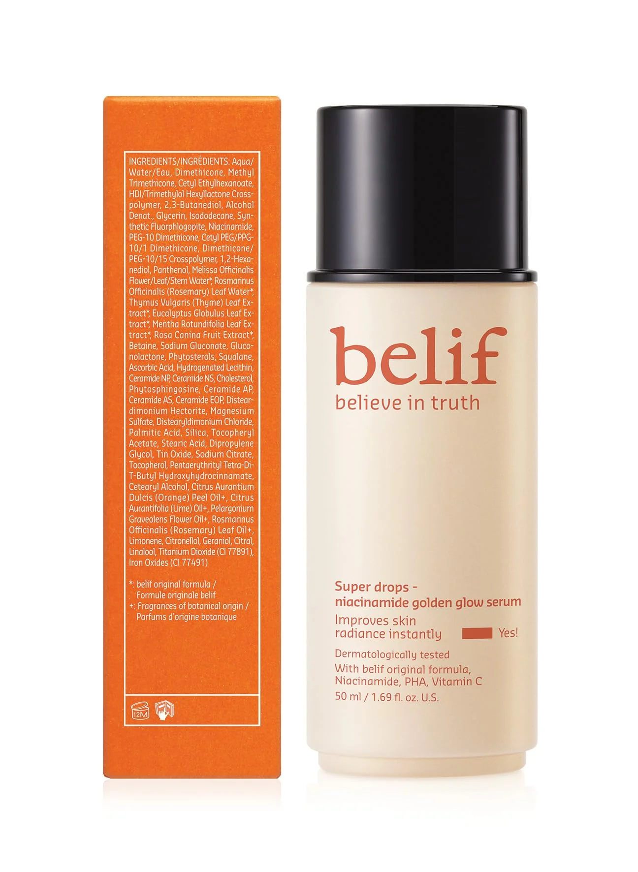 belif Vitamin C Golden Glow Serum for Face & Body – Brightening Luminizer & Hydrating Makeup Primer, Blur Pores & Even Skin Texture with Niacinamide & PHA, Korean Skincare, 1.69 fl.oz - Image 2