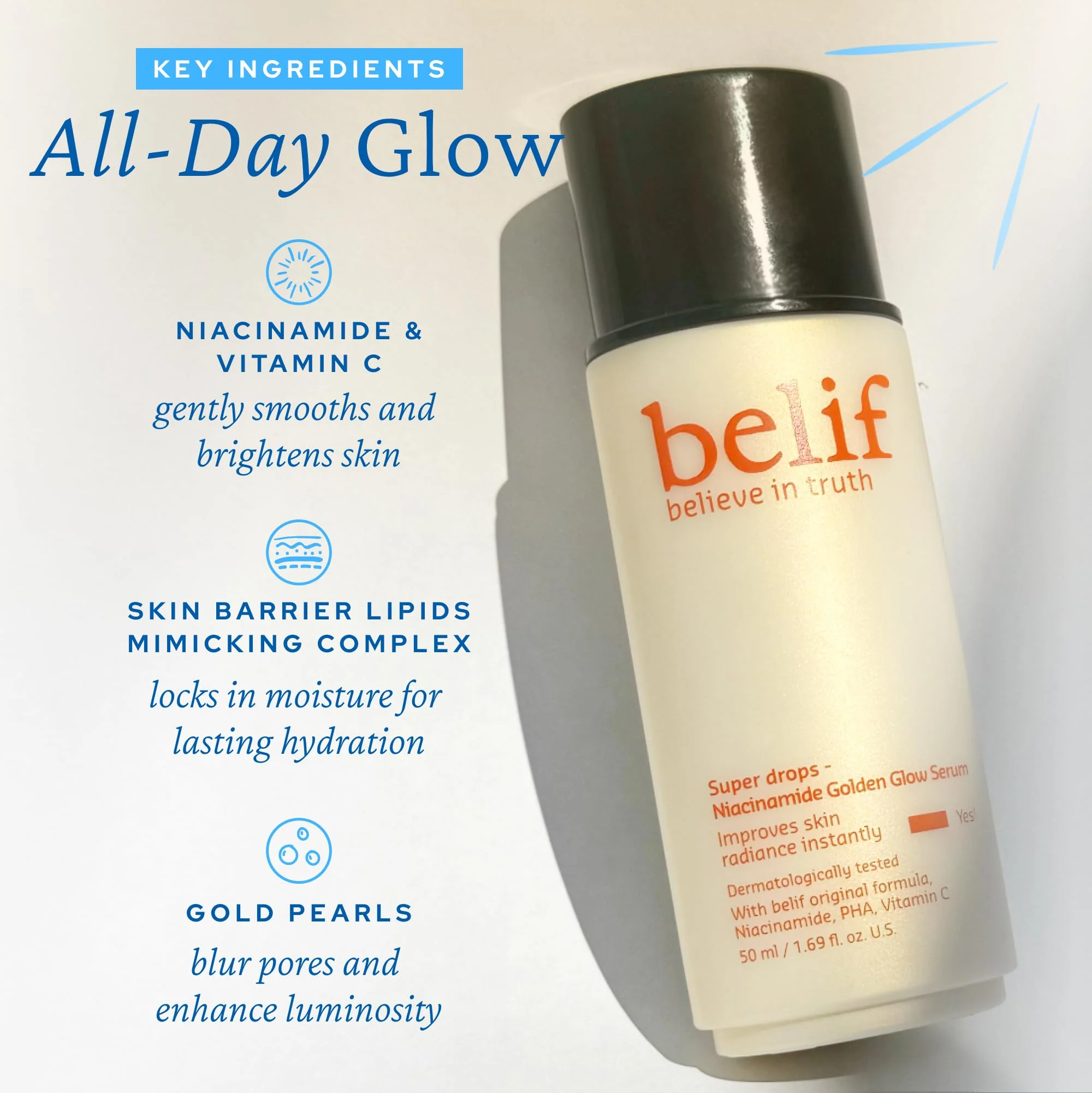belif Vitamin C Golden Glow Serum for Face & Body – Brightening Luminizer & Hydrating Makeup Primer, Blur Pores & Even Skin Texture with Niacinamide & PHA, Korean Skincare, 1.69 fl.oz - Image 5