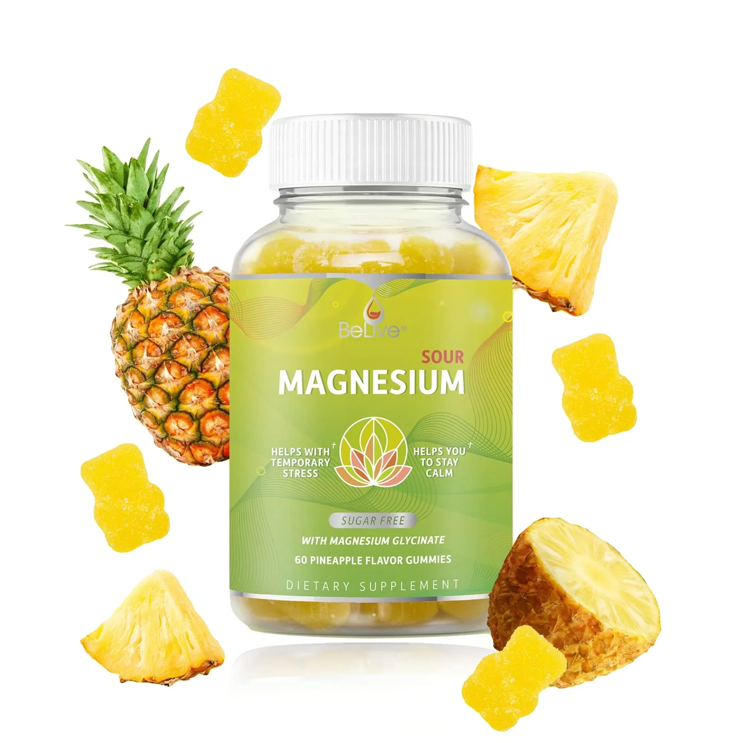 BeLive Magnesium Gummies 200mg - 60 Ct | Magnesium Glycinate Supplements for Relaxation, Stress Relief, and Sleep for Adults & Kids - Tasty and Tangy Pineapple Flavor - Image 3