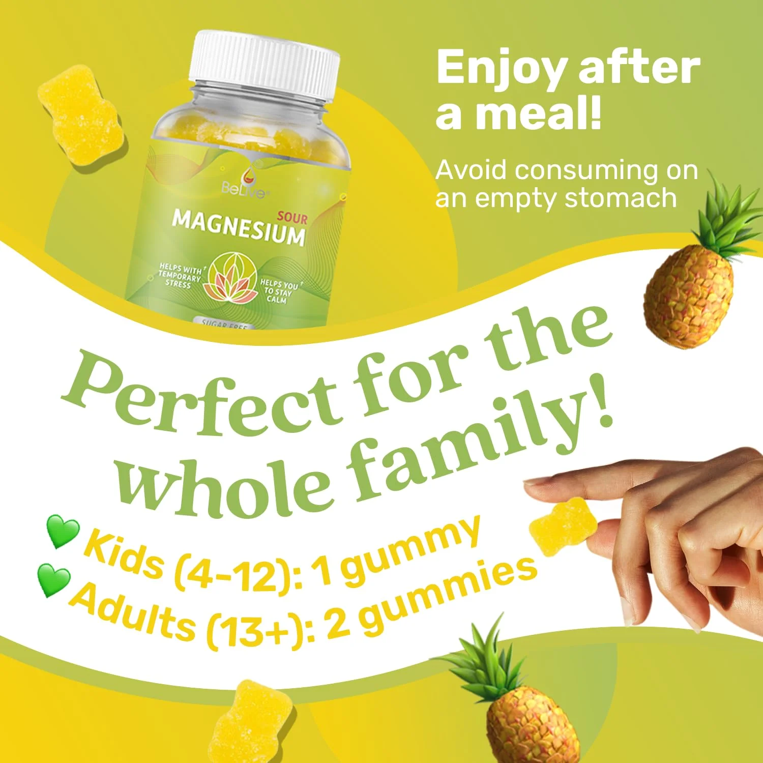 BeLive Magnesium Gummies 200mg - 60 Ct | Magnesium Glycinate Supplements for Relaxation, Stress Relief, and Sleep for Adults & Kids - Tasty and Tangy Pineapple Flavor - Image 7