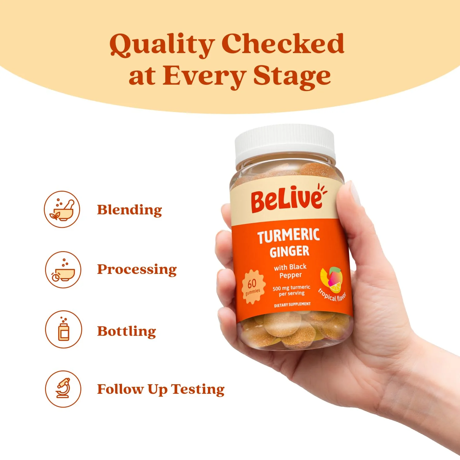 BeLive Turmeric Gummies - Curcumin with Black Pepper & Ginger Extract - 500 mg of Turmeric and Ginger Supplement for Immune Support, Healthy Skin, and Mobility - Tropical Flavor | 60 Count - Image 2