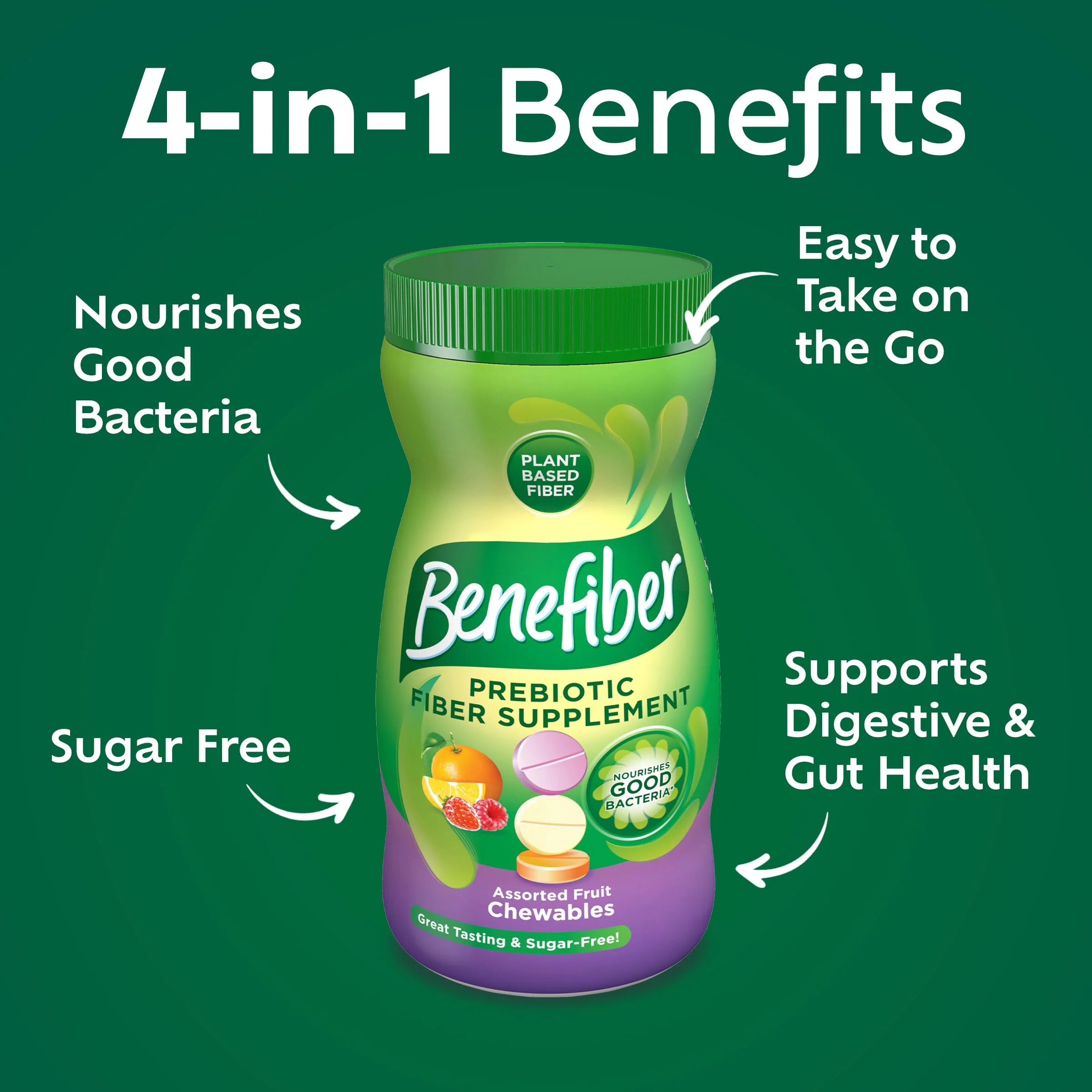 Benefiber Chewable Prebiotic Fiber Supplement Tablets for Digestive Health, Assorted Fruit Flavors - 100 Count - Image 16