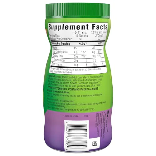 Benefiber Chewable Prebiotic Fiber Supplement Tablets for Digestive Health, Assorted Fruit Flavors - 100 Count - Image 4