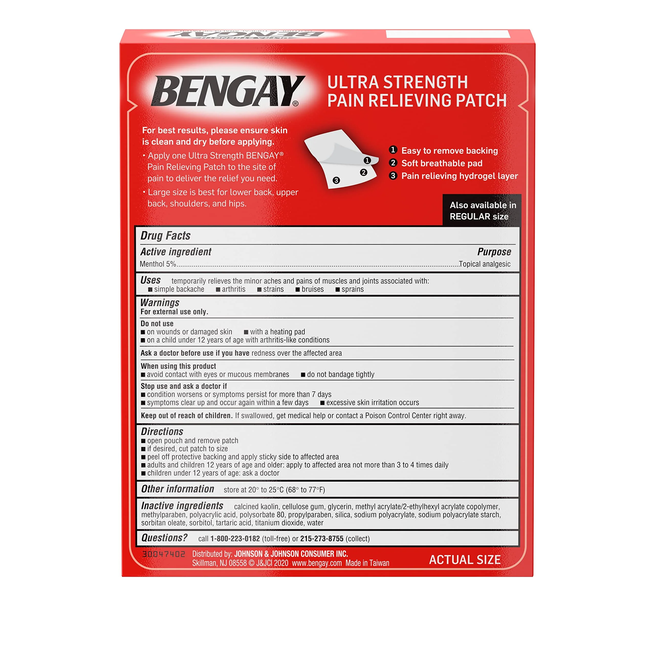 BENGAY Ultra Strength Pain Relieving Patches Large Size 4 Each (Pack of 5) - Image 8