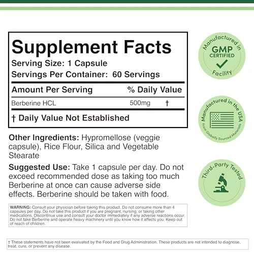 Berberine Supplement 500mg, High Purity 97% HCl, 60 Capsules (Third Party Tested, Non-GMO, Gluten Free, Vegan Safe) AMPK Activator - Berberine HCL for Cardiovascular Health by Double Wood - Image 7