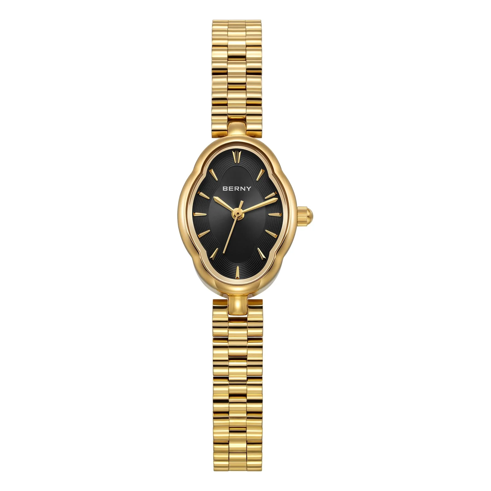 BERNY Gold Watches for Women Dainty Ladies Quartz Watch Vintage Copper Mirrors Shape Japanese Quartz Movement 3ATM Waterproof Fashion Female Wrist Watch Luxury Birthday Gifts-Black Dial - Image 2