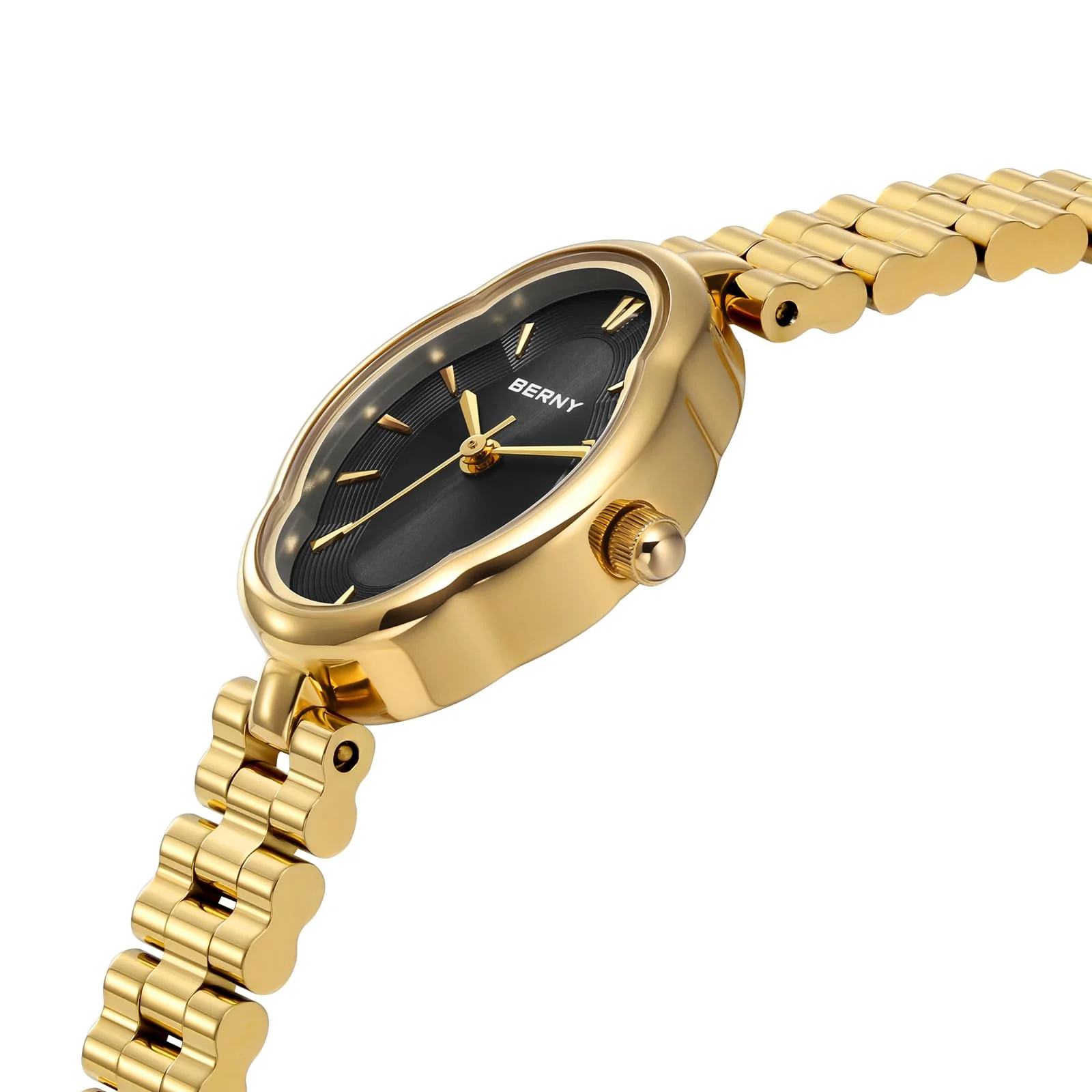 BERNY Gold Watches for Women Dainty Ladies Quartz Watch Vintage Copper Mirrors Shape Japanese Quartz Movement 3ATM Waterproof Fashion Female Wrist Watch Luxury Birthday Gifts-Black Dial - Image 8