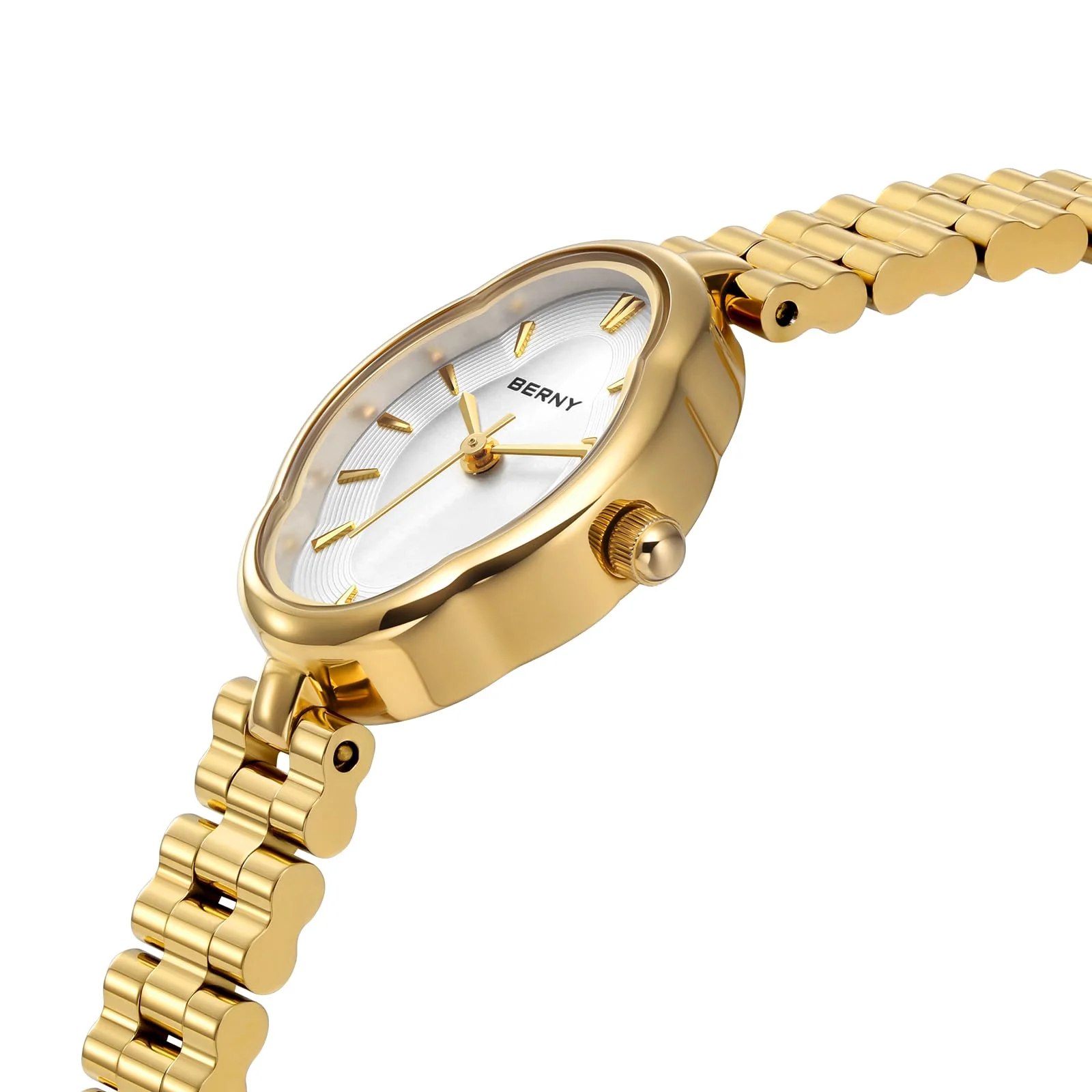 BERNY Gold Watches for Women Dainty Ladies Quartz Watch Vintage Copper Mirrors Shape Japanese Quartz Movement 3ATM Waterproof Fashion Female Wrist Watch Luxury Birthday Gifts-White Dial - Image 8