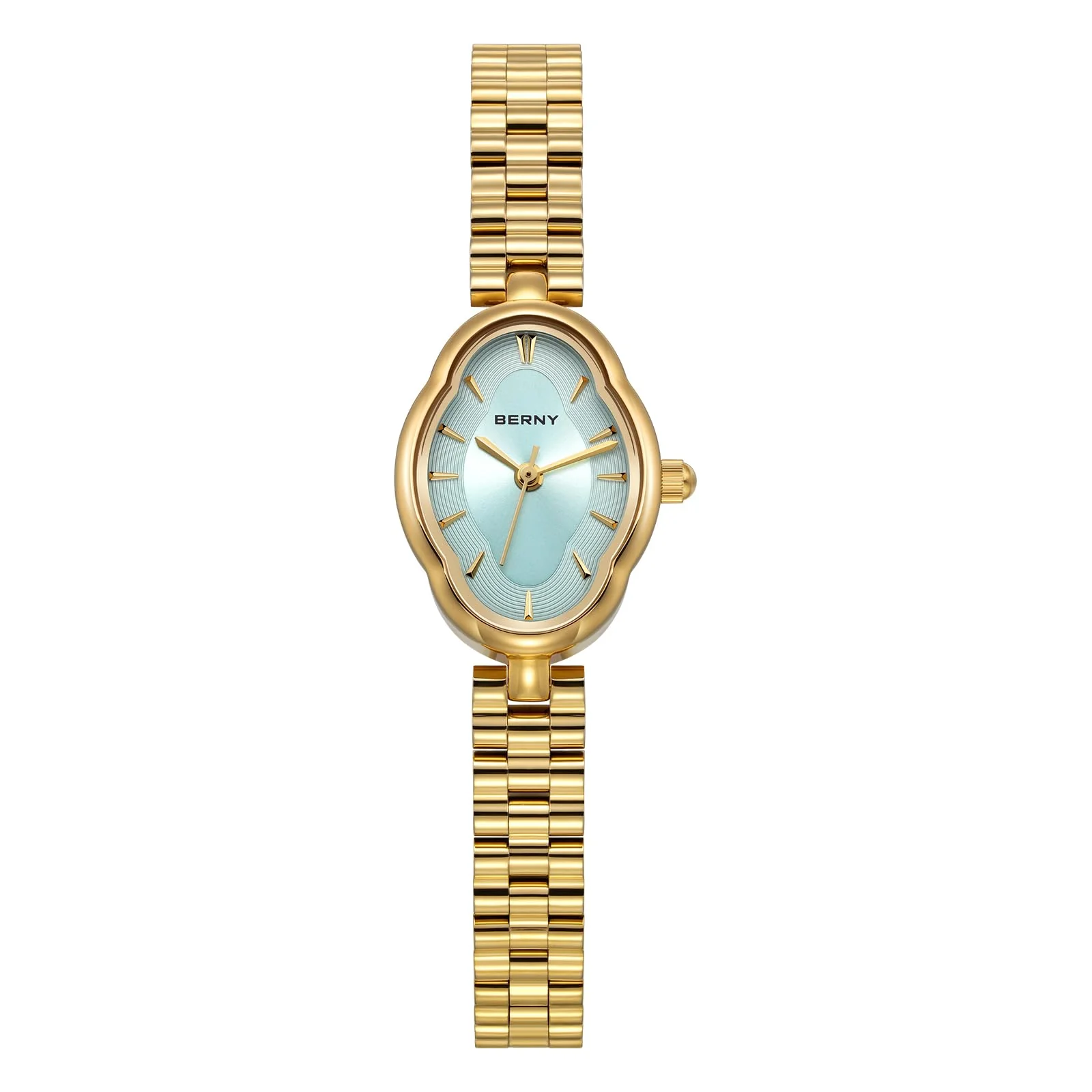 BERNY Gold Watches for Women Dainty Ladies Wristwatch Vintage Copper Mirrors Shape Japanese Quartz Movement 3ATM Waterproof All Stainless Steel Fashion Female Wrist Watch Luxury Birthday Gifts - Image 2