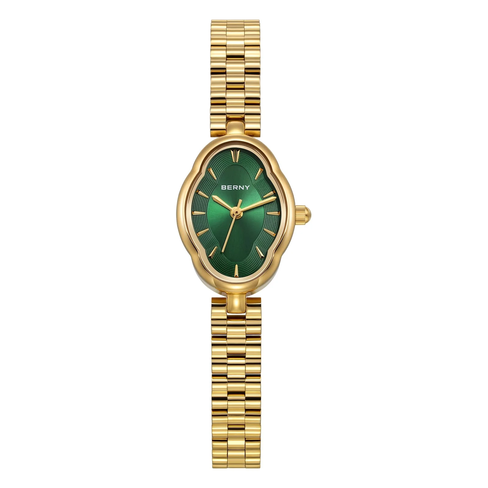 BERNY Gold Watches for Women Dainty Ladies Wristwatch Vintage Copper Mirrors Shape Japanese Quartz Movement 3ATM Waterproof All Stainless Steel Fashion Female Wrist Watch Luxury Birthday Gifts - Image 2