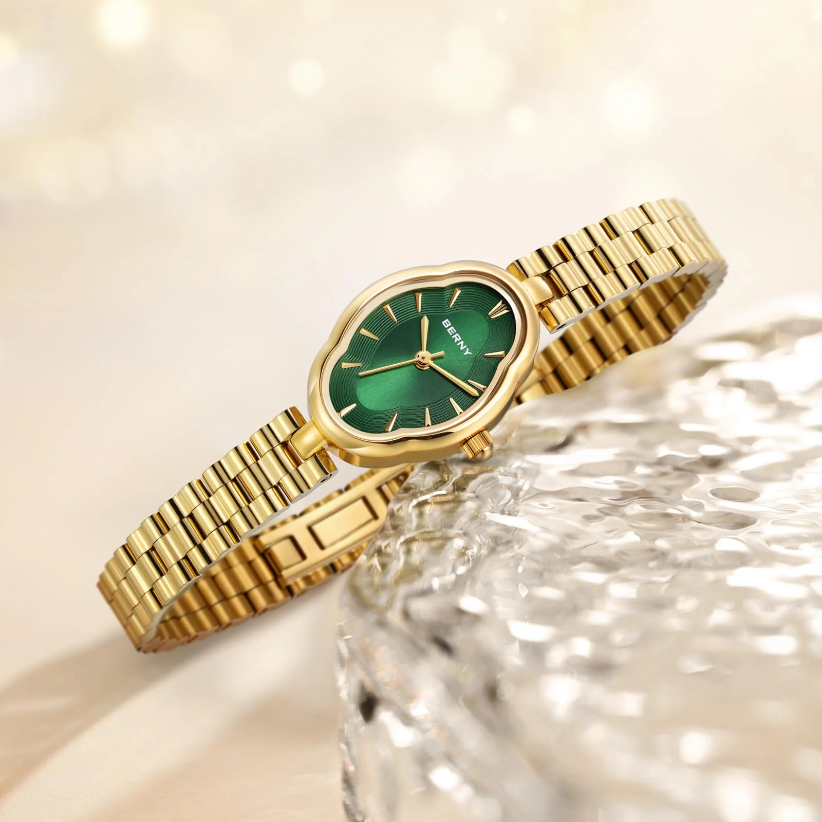 BERNY Gold Watches for Women Dainty Ladies Wristwatch Vintage Copper Mirrors Shape Japanese Quartz Movement 3ATM Waterproof All Stainless Steel Fashion Female Wrist Watch Luxury Birthday Gifts - Image 6