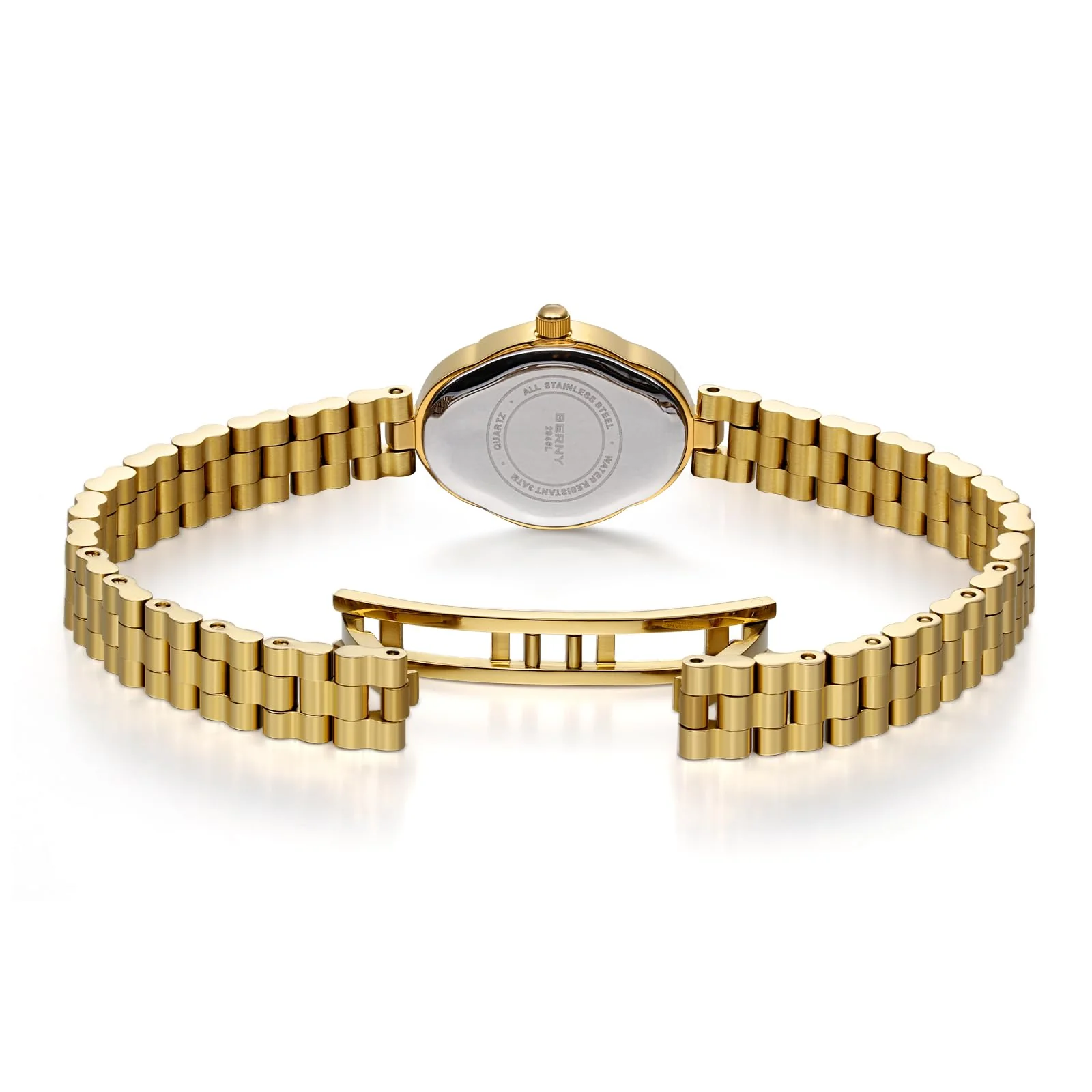 BERNY Gold Watches for Women Dainty Ladies Wristwatch Vintage Copper Mirrors Shape Japanese Quartz Movement 3ATM Waterproof All Stainless Steel Fashion Female Wrist Watch Luxury Birthday Gifts - Image 7