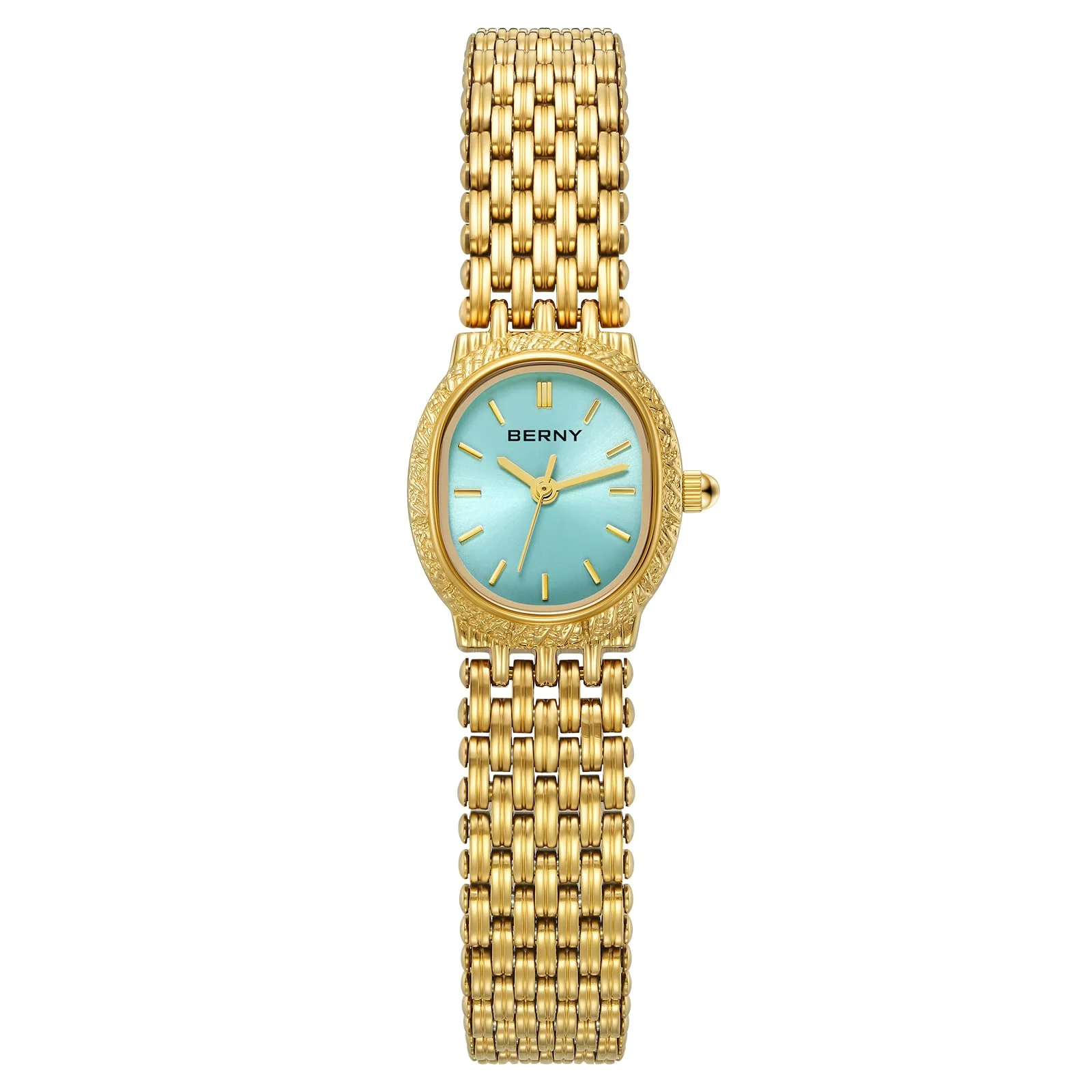 BERNY Gold Watches for Women Oval Ladie's Small Watch Quartz Movement 3ATM Waterproof Female Wrist Watch Small and Exquisite Tools Included -Glacier Blue Dail - Image 2