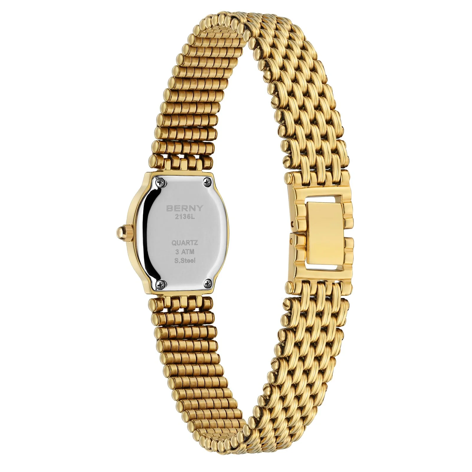 BERNY Gold Watches for Women Oval Ladie's Small Watch Quartz Movement 3ATM Waterproof Female Wrist Watch Small and Exquisite Tools Included -Gold Dail - Image 8