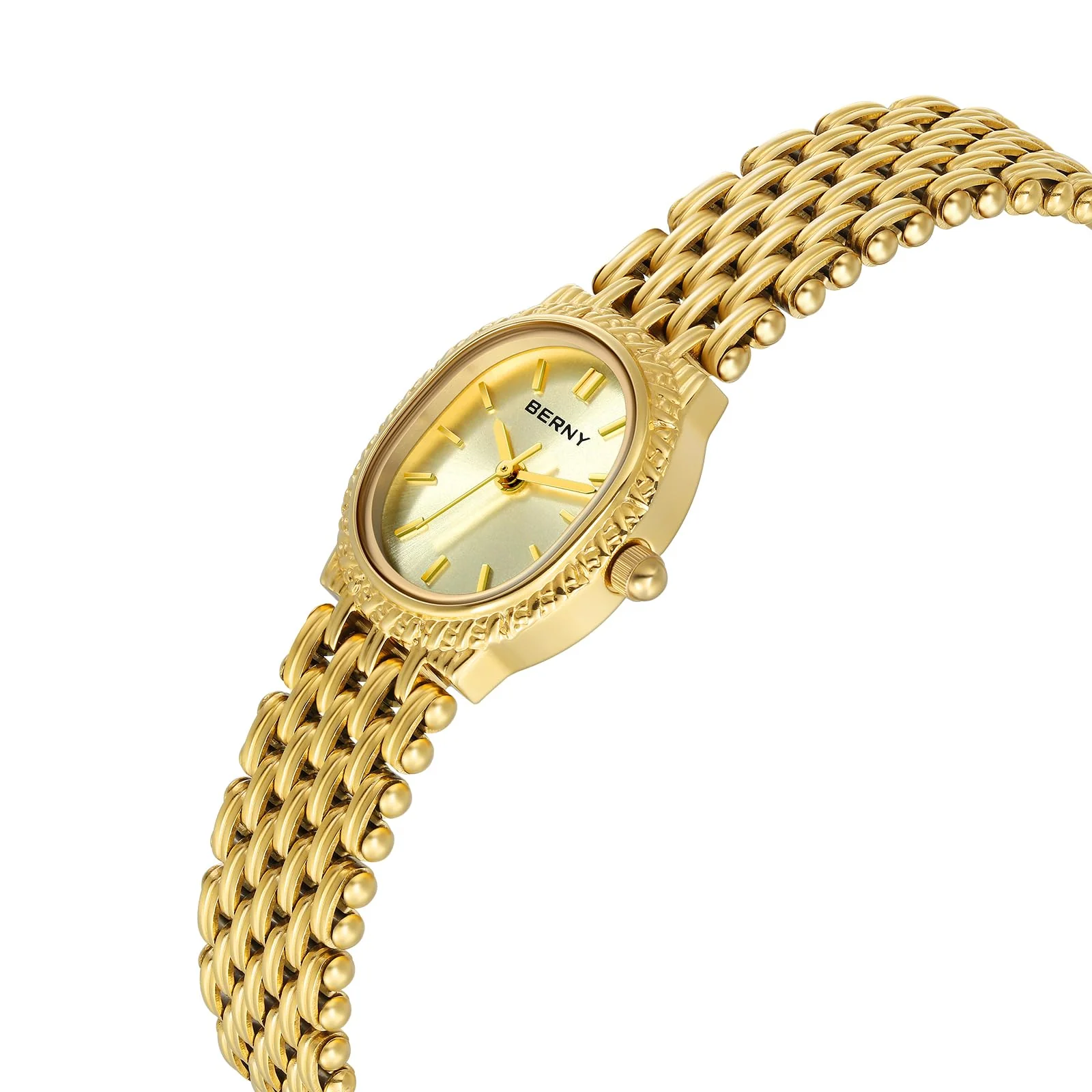BERNY Gold Watches for Women Oval Ladie's Small Watch Quartz Movement 3ATM Waterproof Female Wrist Watch Small and Exquisite Tools Included -Gold Dail - Image 9