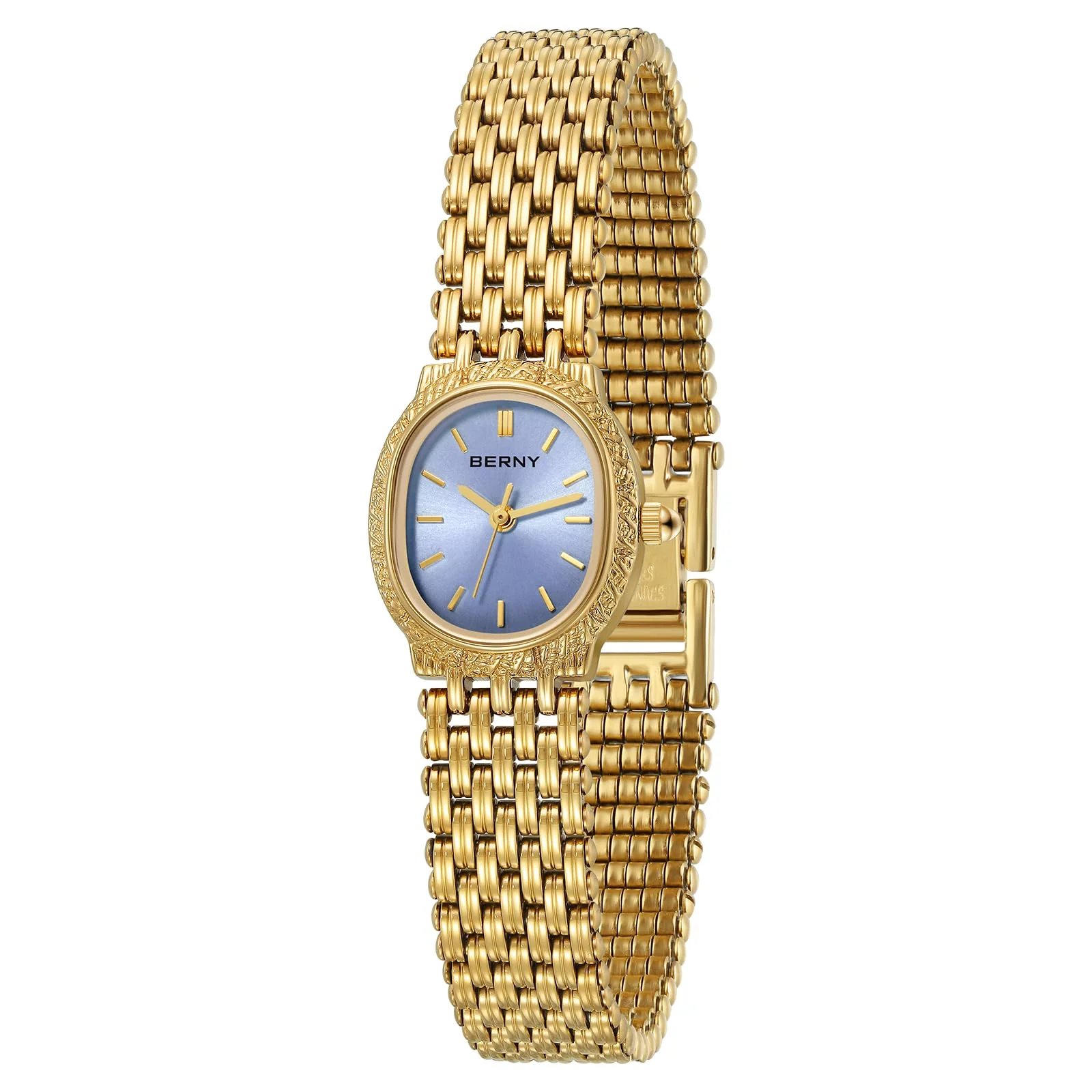 BERNY Gold Watches for Women Oval Ladie's Small Watch Quartz Movement 3ATM Waterproof Female Wrist Watch Small and Exquisite Tools Included -Light Purple Dail