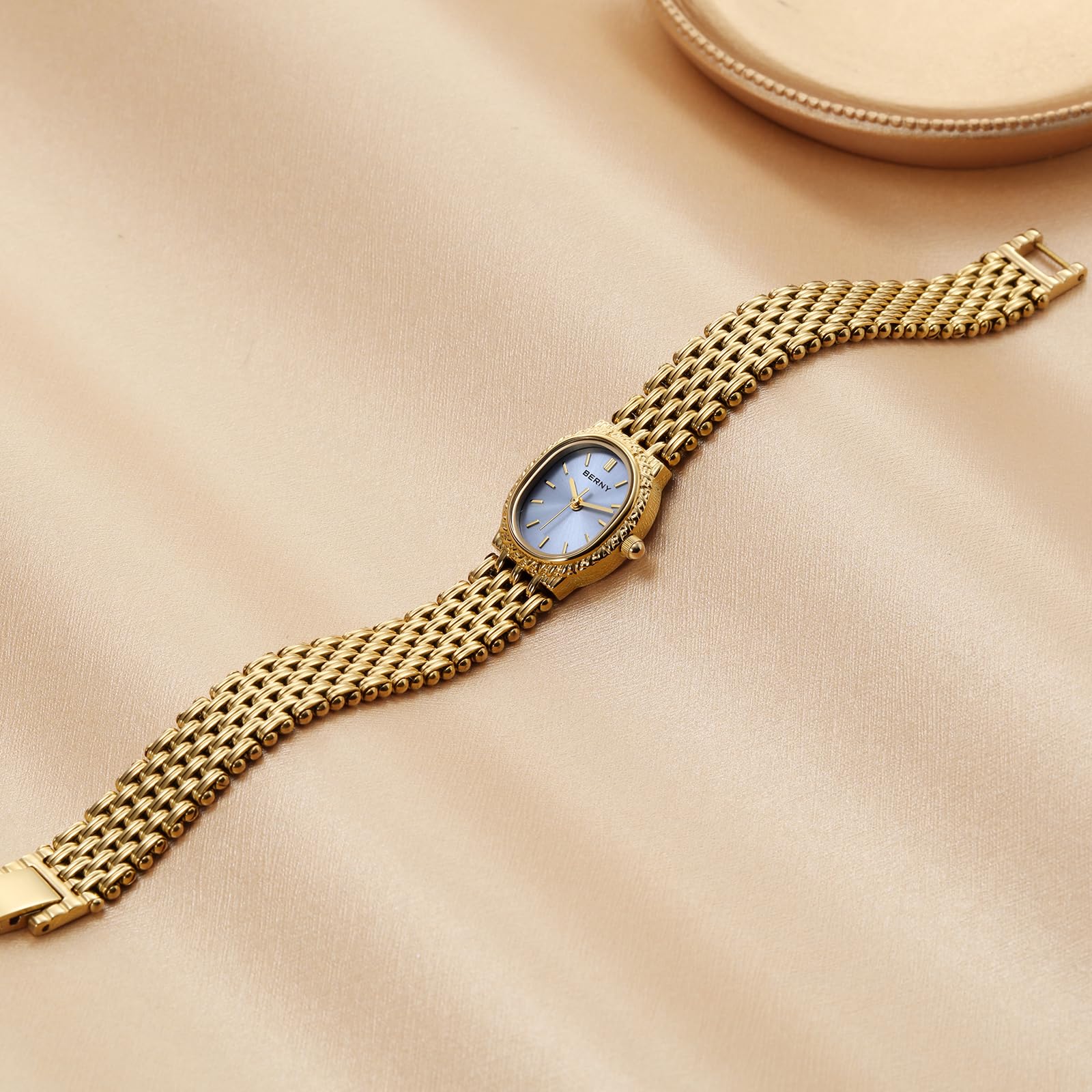 BERNY Gold Watches for Women Oval Ladie's Small Watch Quartz Movement 3ATM Waterproof Female Wrist Watch Small and Exquisite Tools Included -Light Purple Dail - Image 6