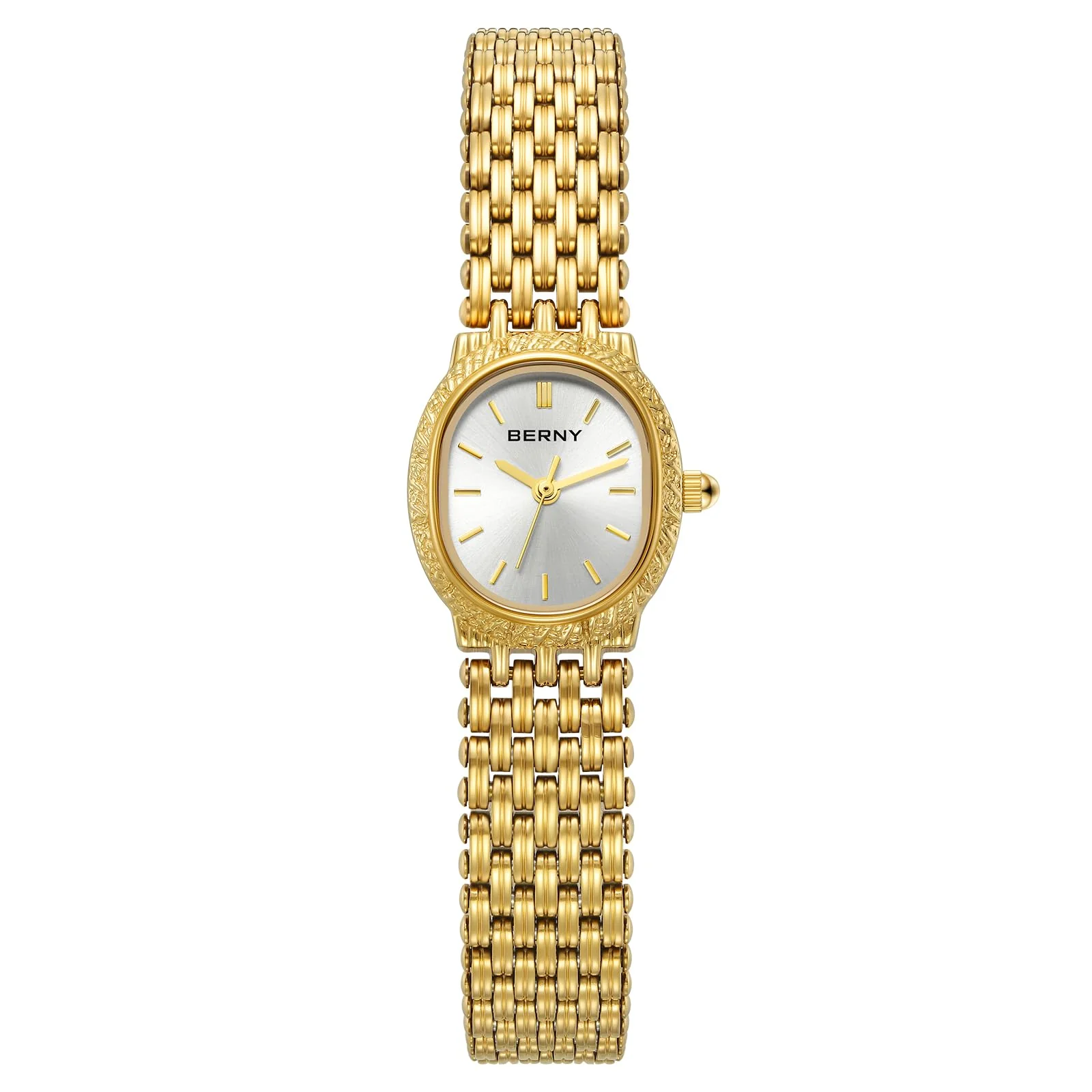 BERNY Gold Watches for Women Oval Ladie's Small Watch Quartz Movement 3ATM Waterproof Female Wrist Watch Small and Exquisite Tools Included -Off White Dail - Image 2