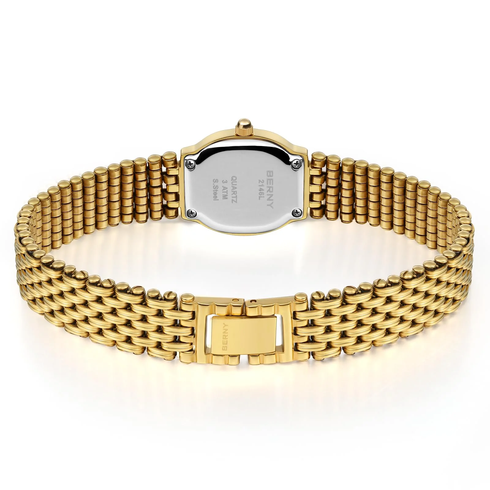 BERNY Gold Watches for Women Vintage Bracelet Wrist Watch Luxury Small Ladies Oval Quartz Watch with Tools Included(Black Dial) - Image 8