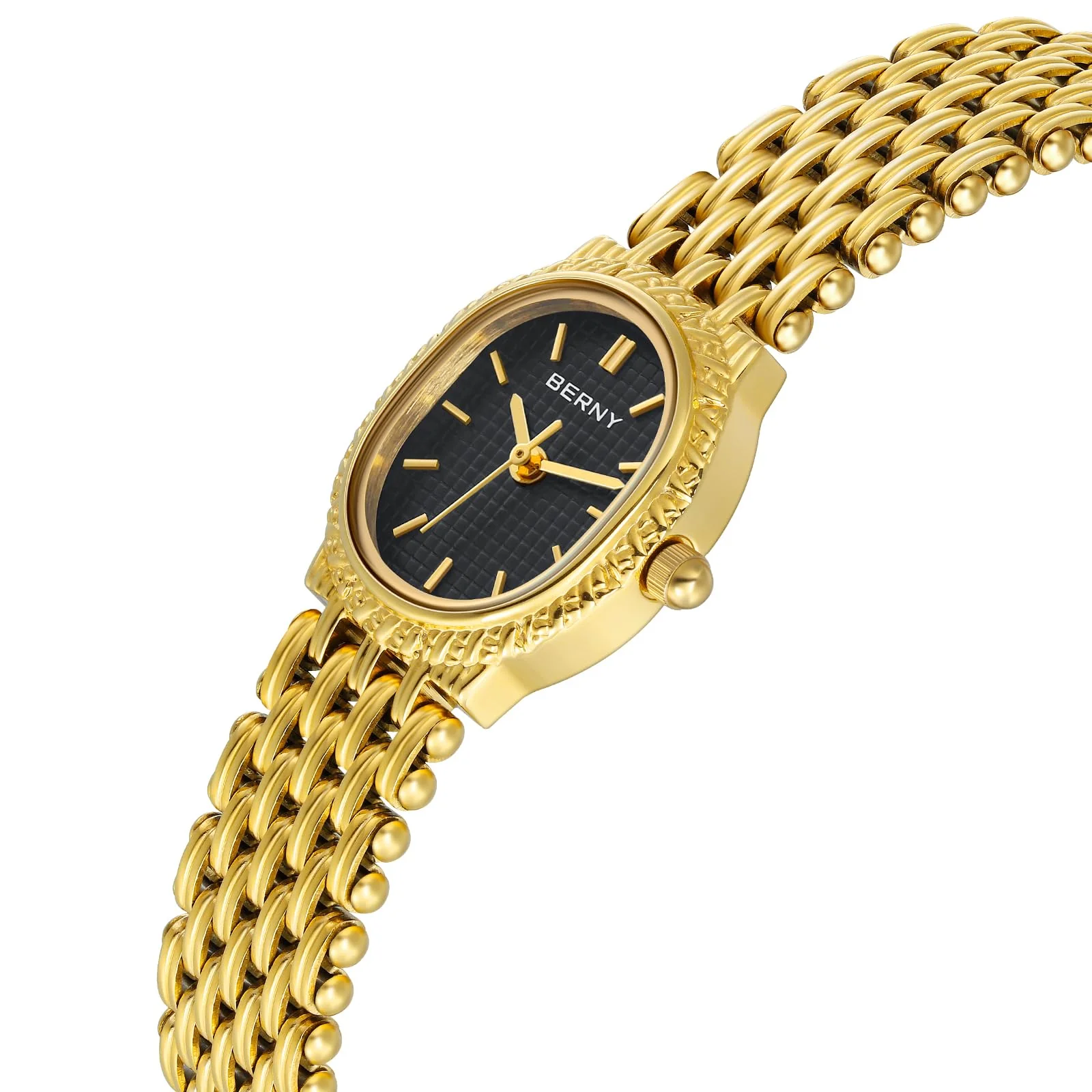 BERNY Gold Watches for Women Vintage Bracelet Wrist Watch Luxury Small Ladies Oval Quartz Watch with Tools Included(Black Dial) - Image 9