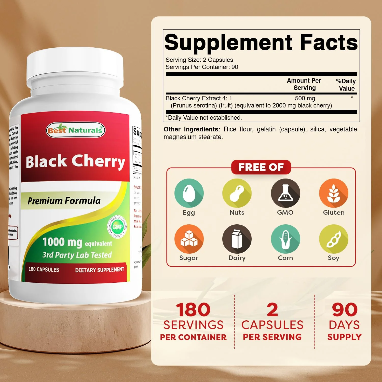 Best Naturals Black Cherry 1000 Mg Capsule, 180 Count - Image 2
