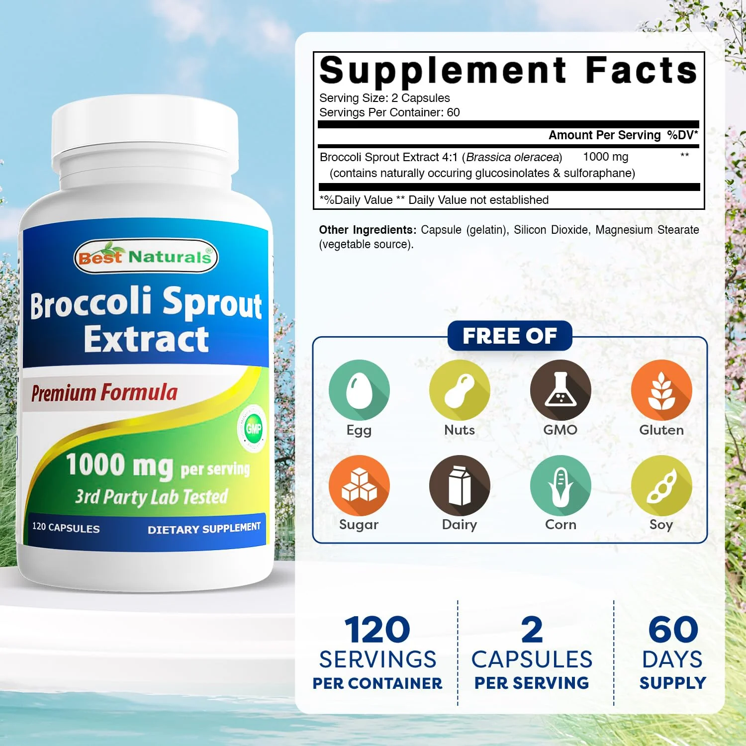 Best Naturals Broccoli Sprouts Extract, 1000 mg, 120 Count - Image 7