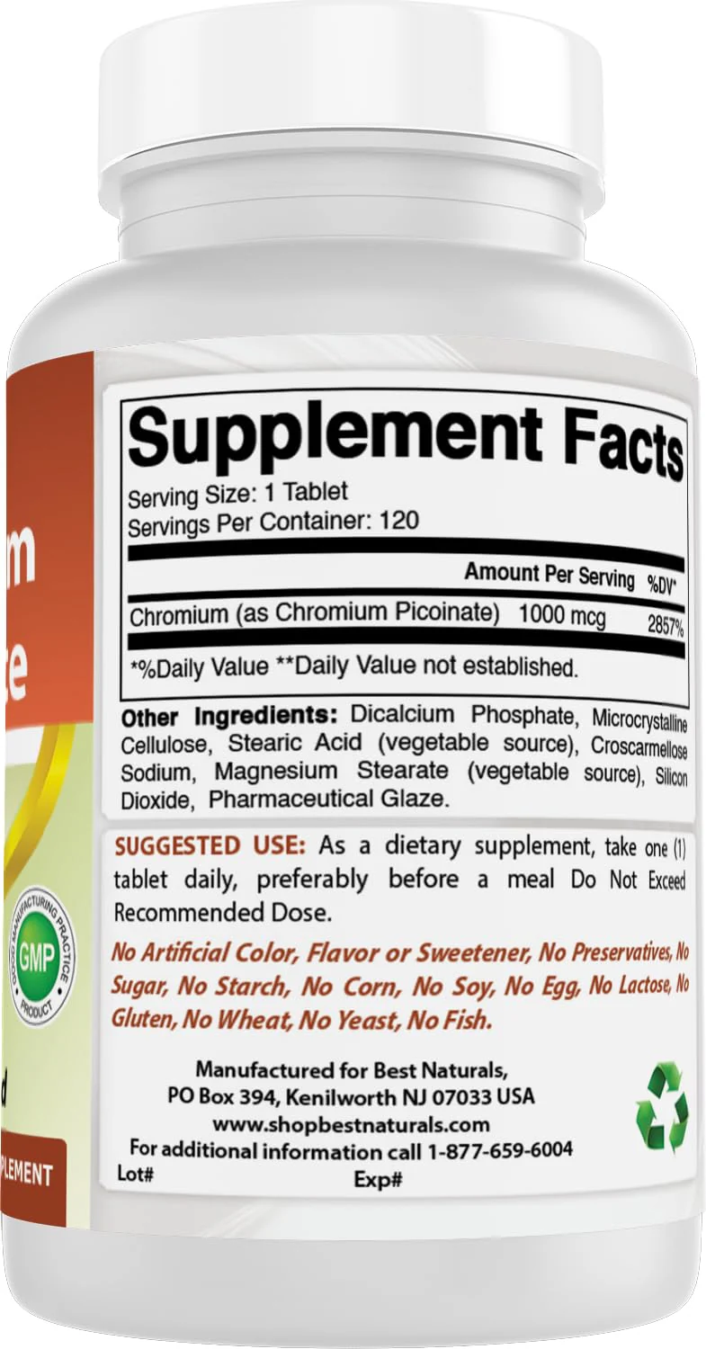 Best Naturals Chromium Picolinate 1000 mcg 120 Tablets - Image 4