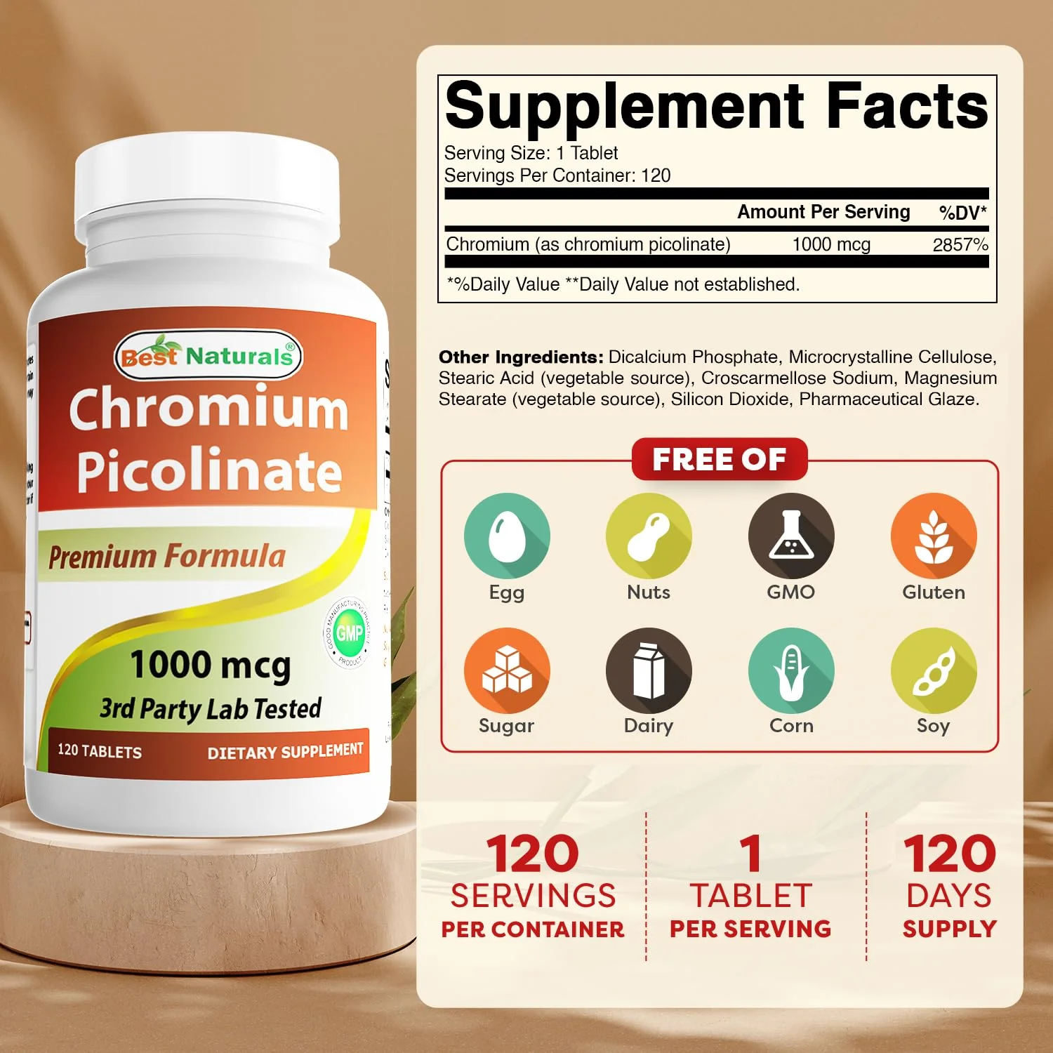 Best Naturals Chromium Picolinate 1000 mcg 120 Tablets - Image 8