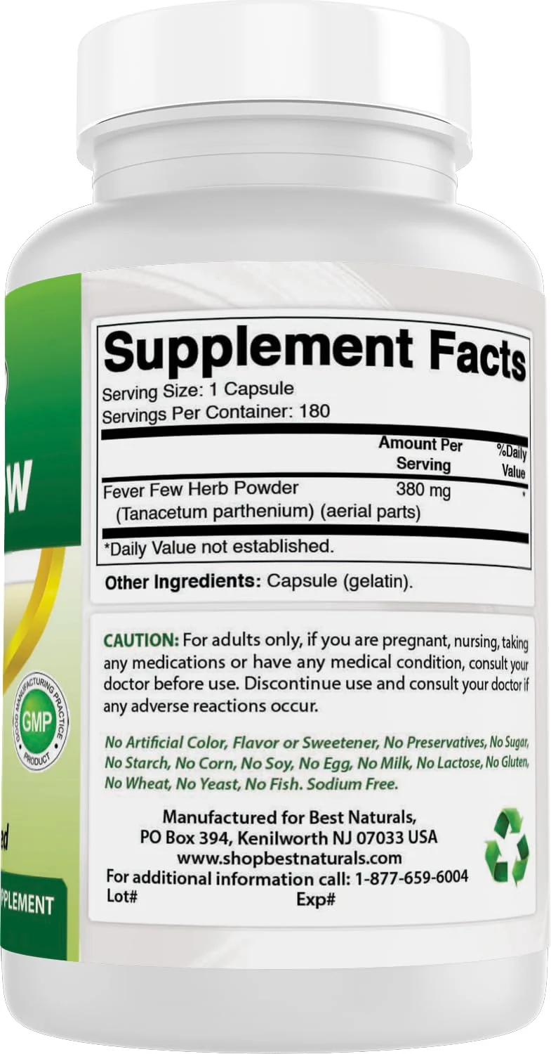 Best Naturals Feverfew 380 mg 180 Capsules - Image 3