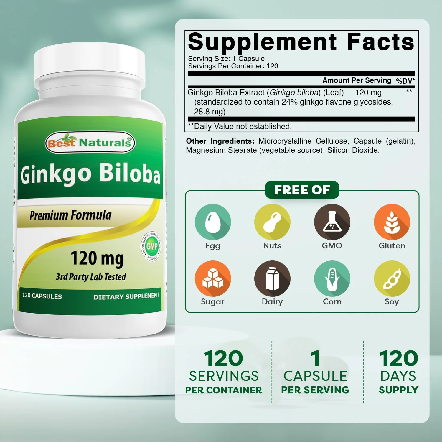 Best Naturals Ginkgo Biloba 120 mg 120 Capsules - Image 10