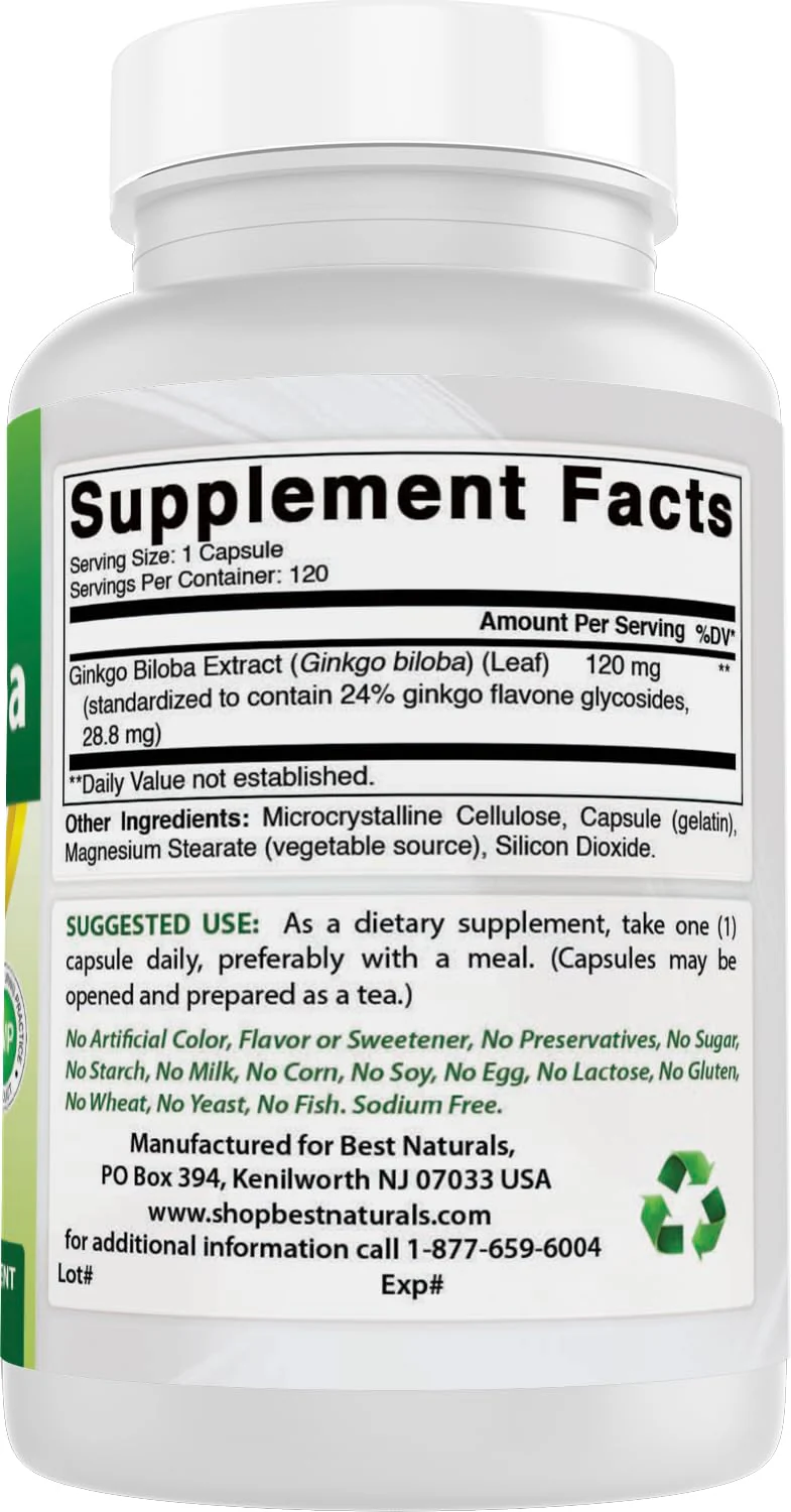 Best Naturals Ginkgo Biloba 120 mg 120 Capsules - Image 6
