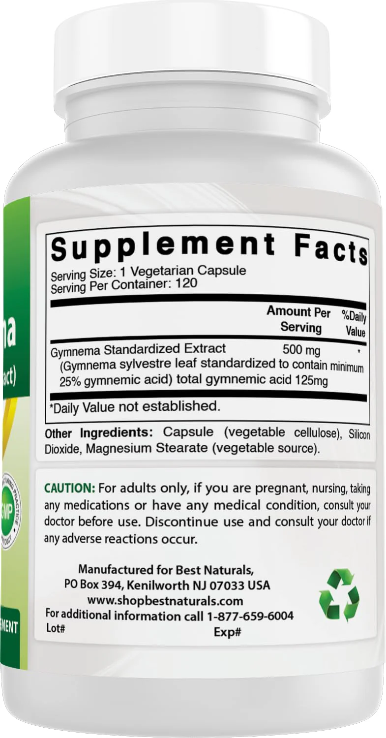 Best Naturals Gymnema Sylvestre Extract 500 mg 120 Vegetarian Capsules - Contains Minimum of 25% Gymnemic Acid (Pack of 2) - Image 3