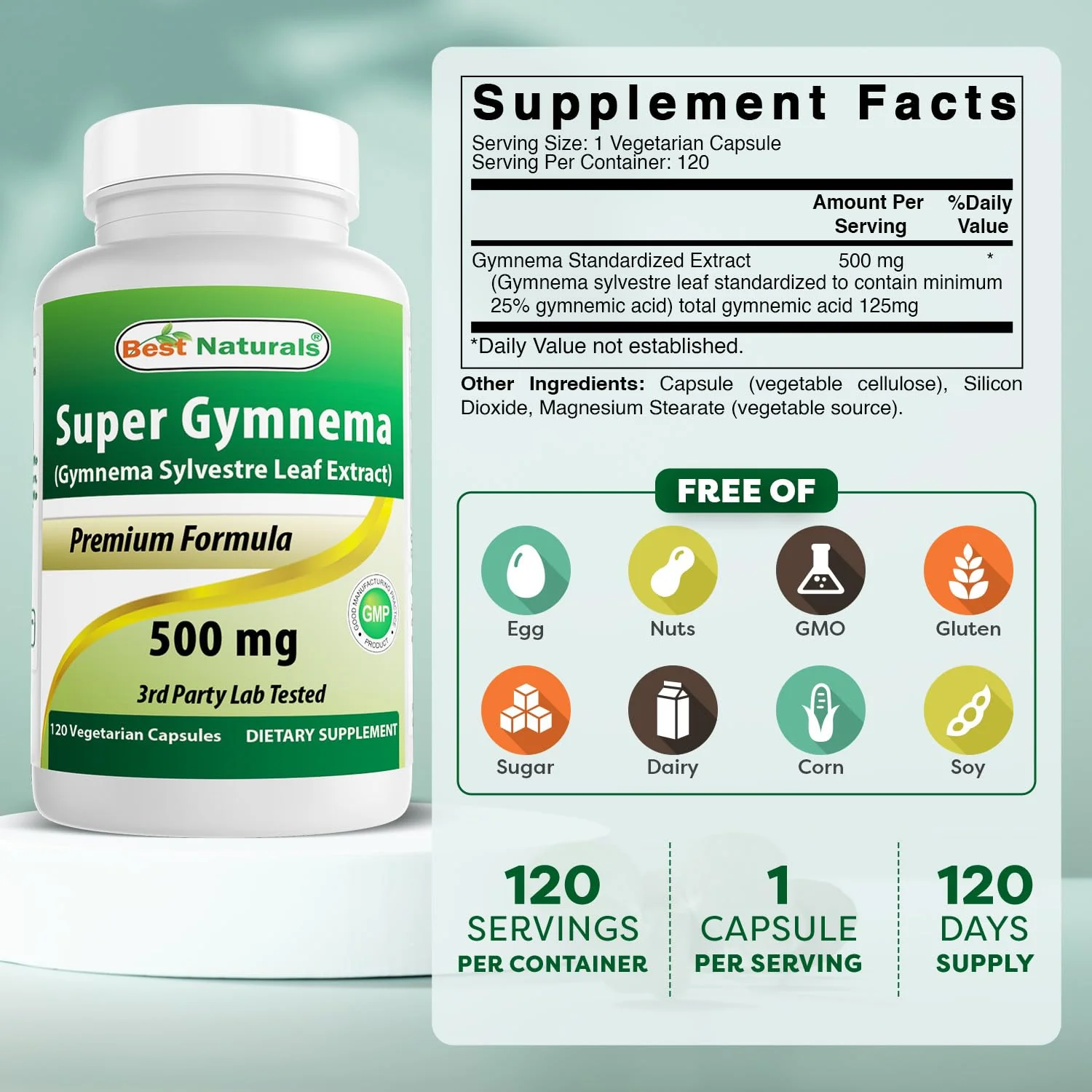 Best Naturals Gymnema Sylvestre Extract 500 mg 120 Vegetarian Capsules - Contains Minimum of 25% Gymnemic Acid (Pack of 2) - Image 7