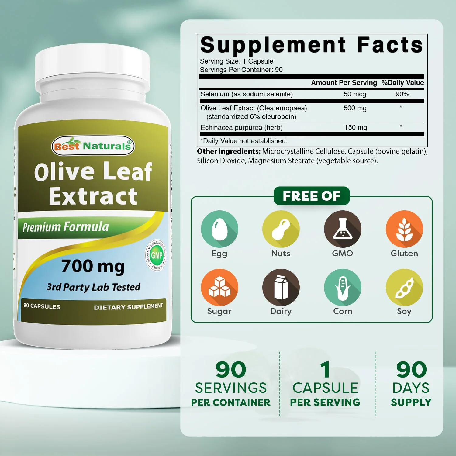 Best Naturals Olive Leaf Extract, 700 Mg, 90 Count - Image 2