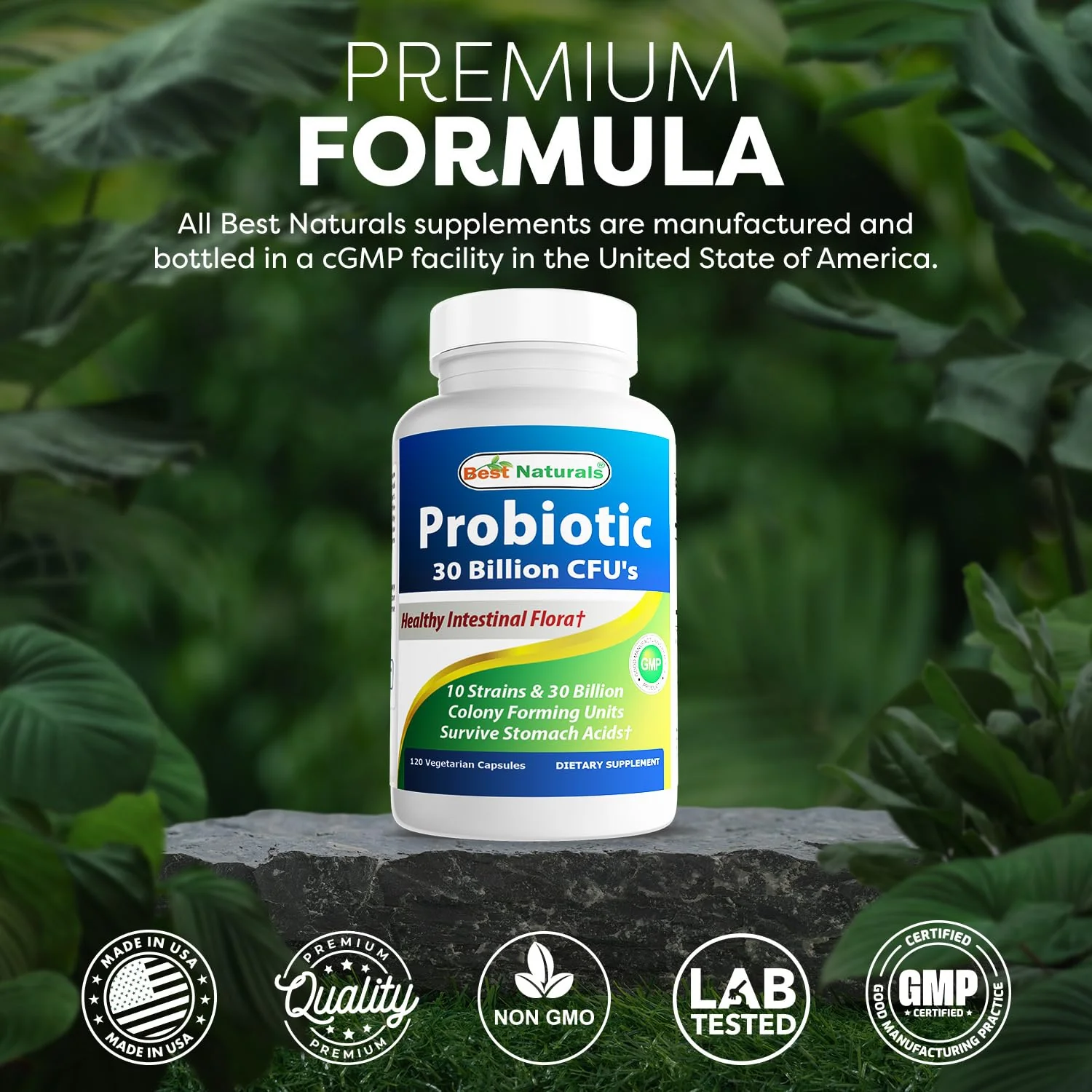 Best Naturals Probiotic 10 Strains & 30 Billion CFU Intestinal Flora, 120 Veggie Capsules - Shelf Stable probiotic (4146365) - Image 5