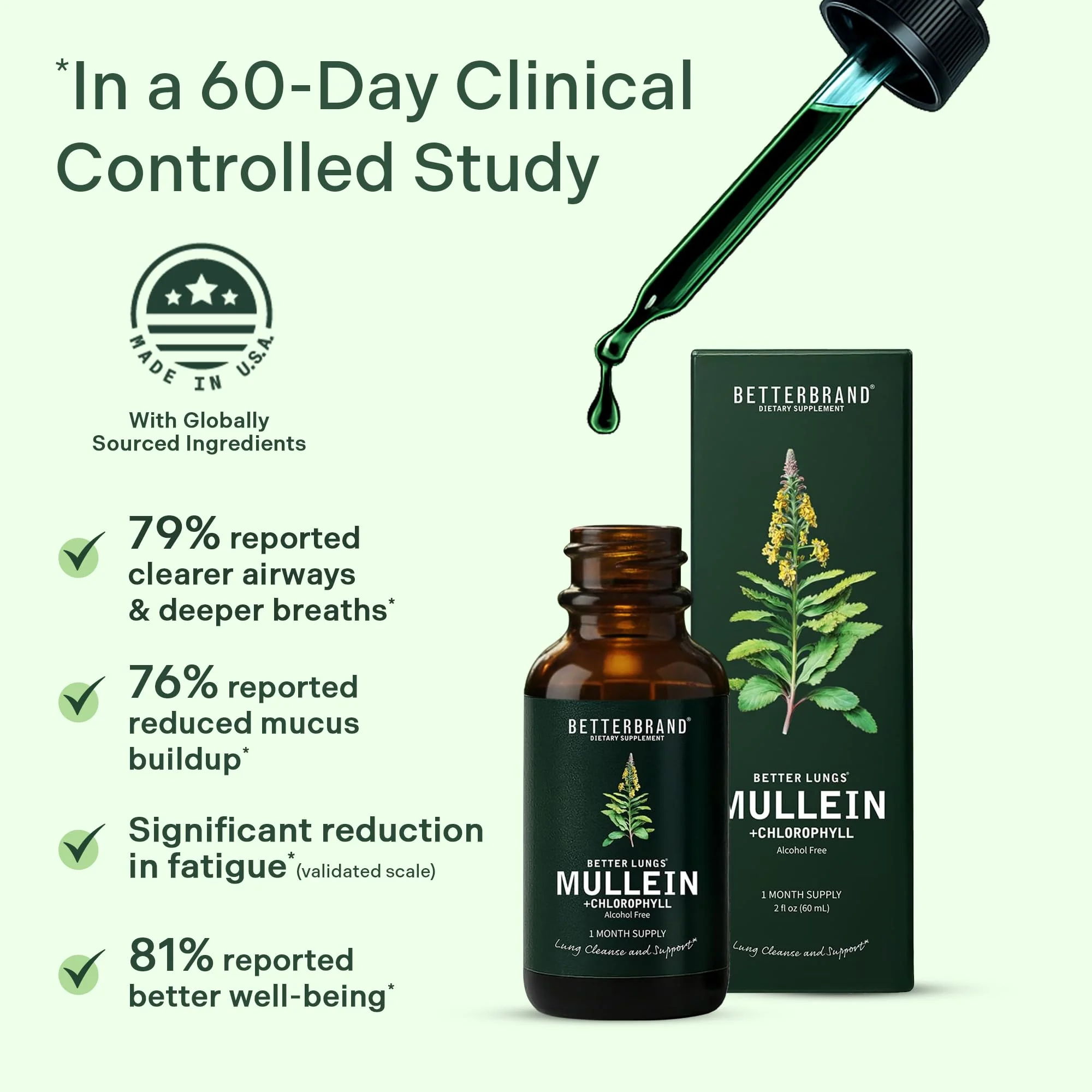 Betterbrand Mullein Drops for Lung Detox - Mullein Leaf Tincture with Chlorophyll - Helps Support Respiratory Health, Alcohol-Free, 1 Month Supply - 60ml - Image 6