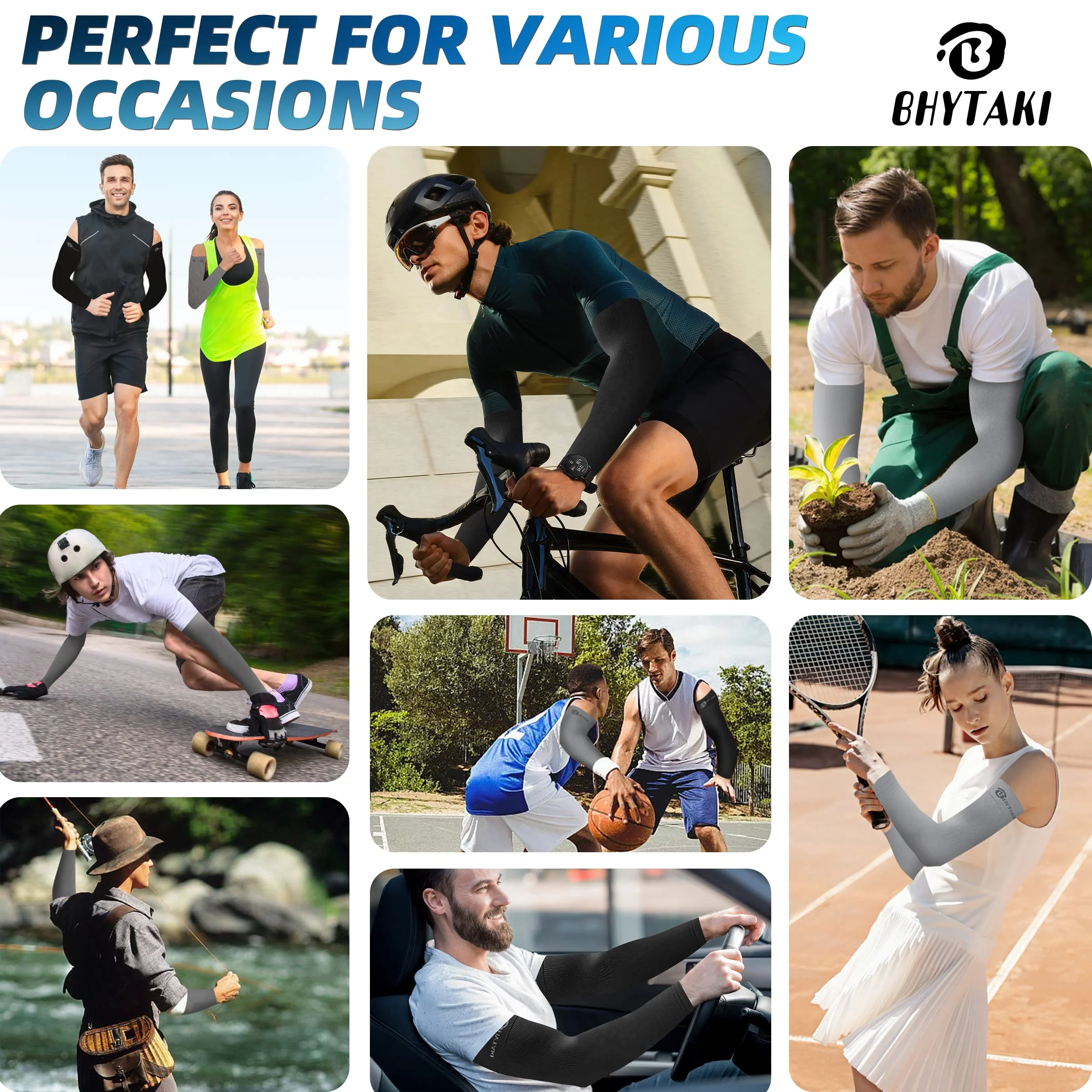 BHYTAKI 6 Pairs UV Sun Protection Arm Sleeves, UPF 50 Sports Cooling Arm Compression Sleeves for Men Women Teenager - Image 2