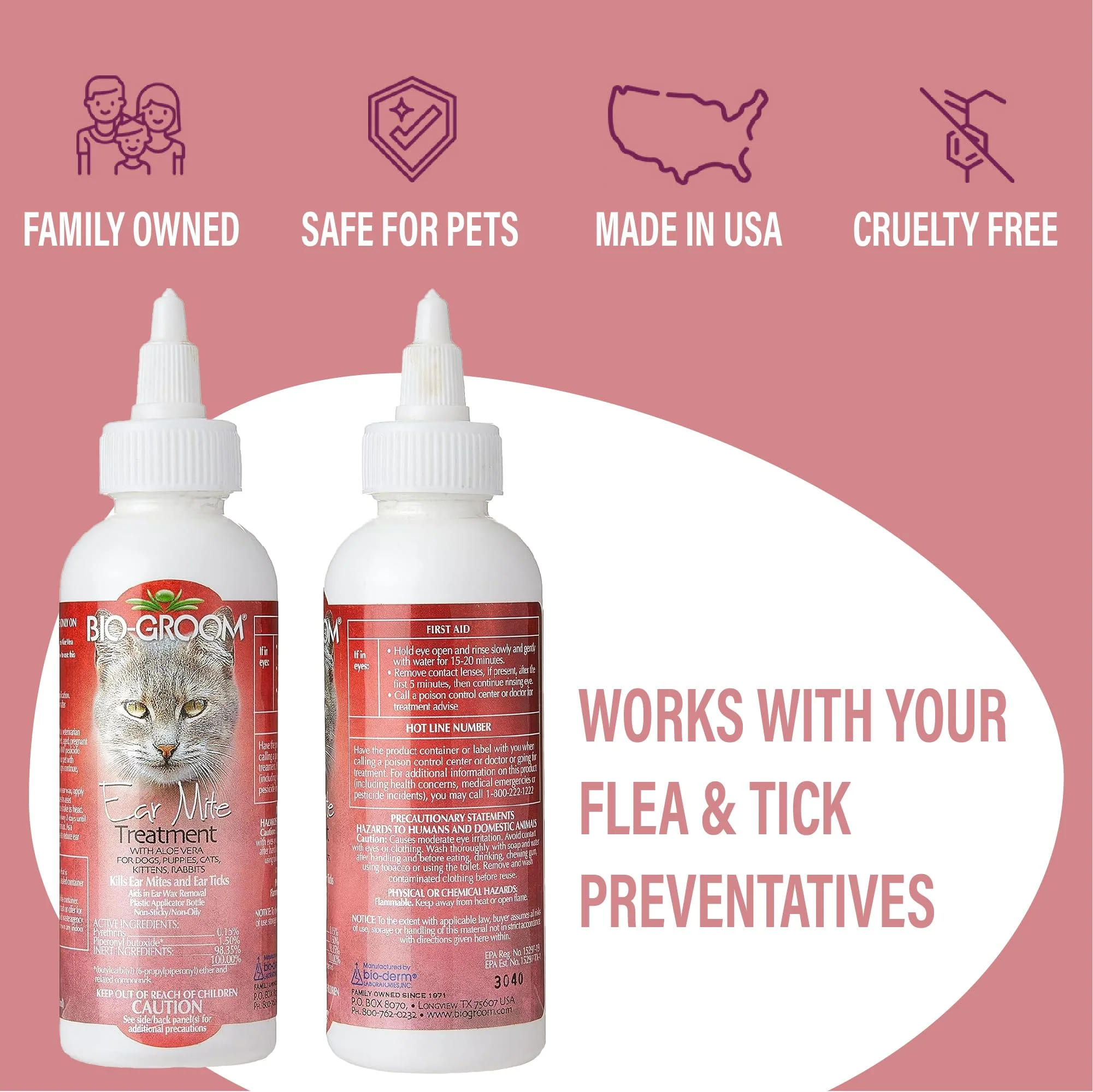 Bio-Groom Ear Mite Treatment - Dog Ear Infection Treatment, Cruelty-Free, Made in USA, Dog Ear Drops, Gentle Wax Remover, Ear Cleaner for Dogs and Cats - 4 fl oz 1-Pack - Image 6