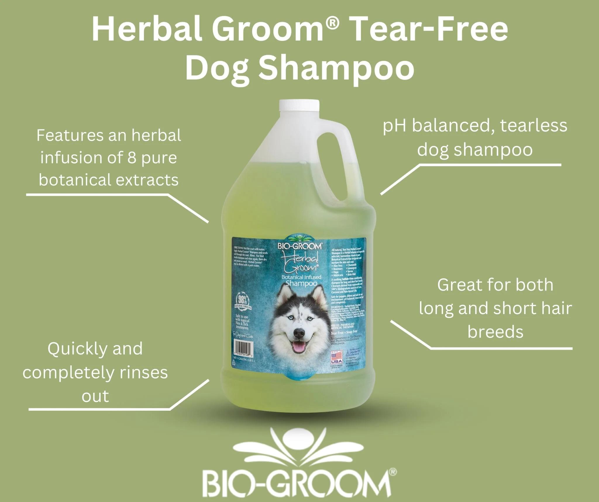 Bio-Groom Herbal Groom Dog Shampoo - Tearless Puppy Shampoo, All-Natural, Dog Bathing Supplies, Cruelty-Free, Cat & Dog Grooming Supplies, Made in USA, Tear-Free Dog Products - 1 Gallon - Image 3