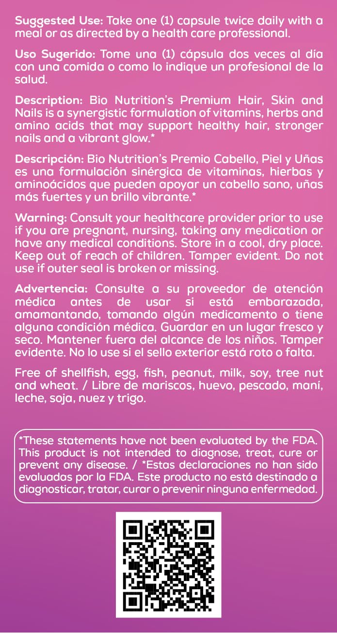 Bio Nutrition Premium Hair, Skin & Nails, 60 Capsules - Image 4