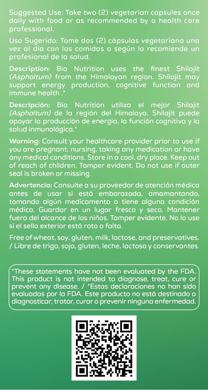 Bio Nutrition Shilajit (Asphaltum), 60 Vegetarian Capsules (500 mg per Capsule) - Image 5