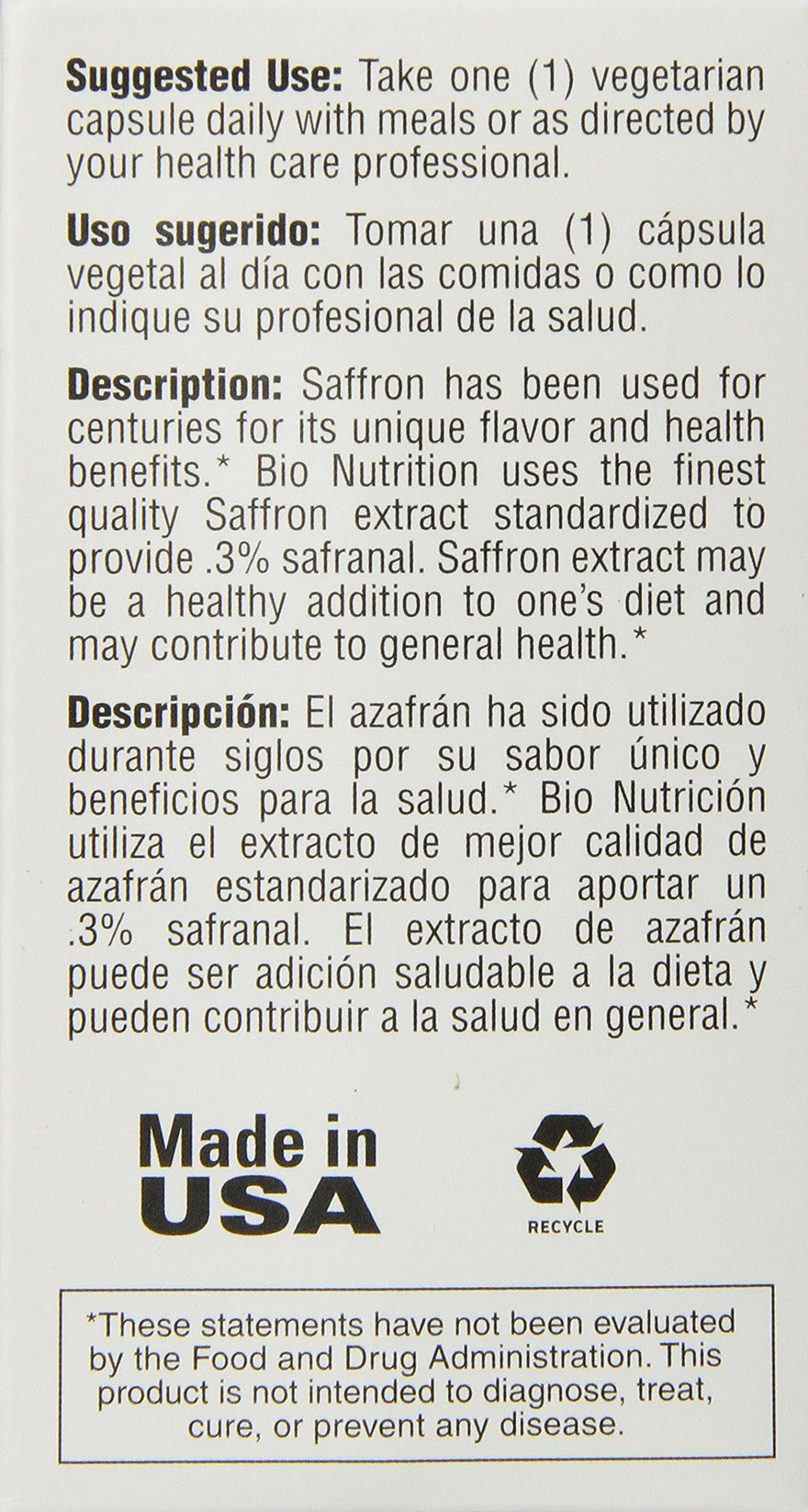 Bio Nutrition Standardized Saffron Vegi-Caps, 50 Count - Image 2