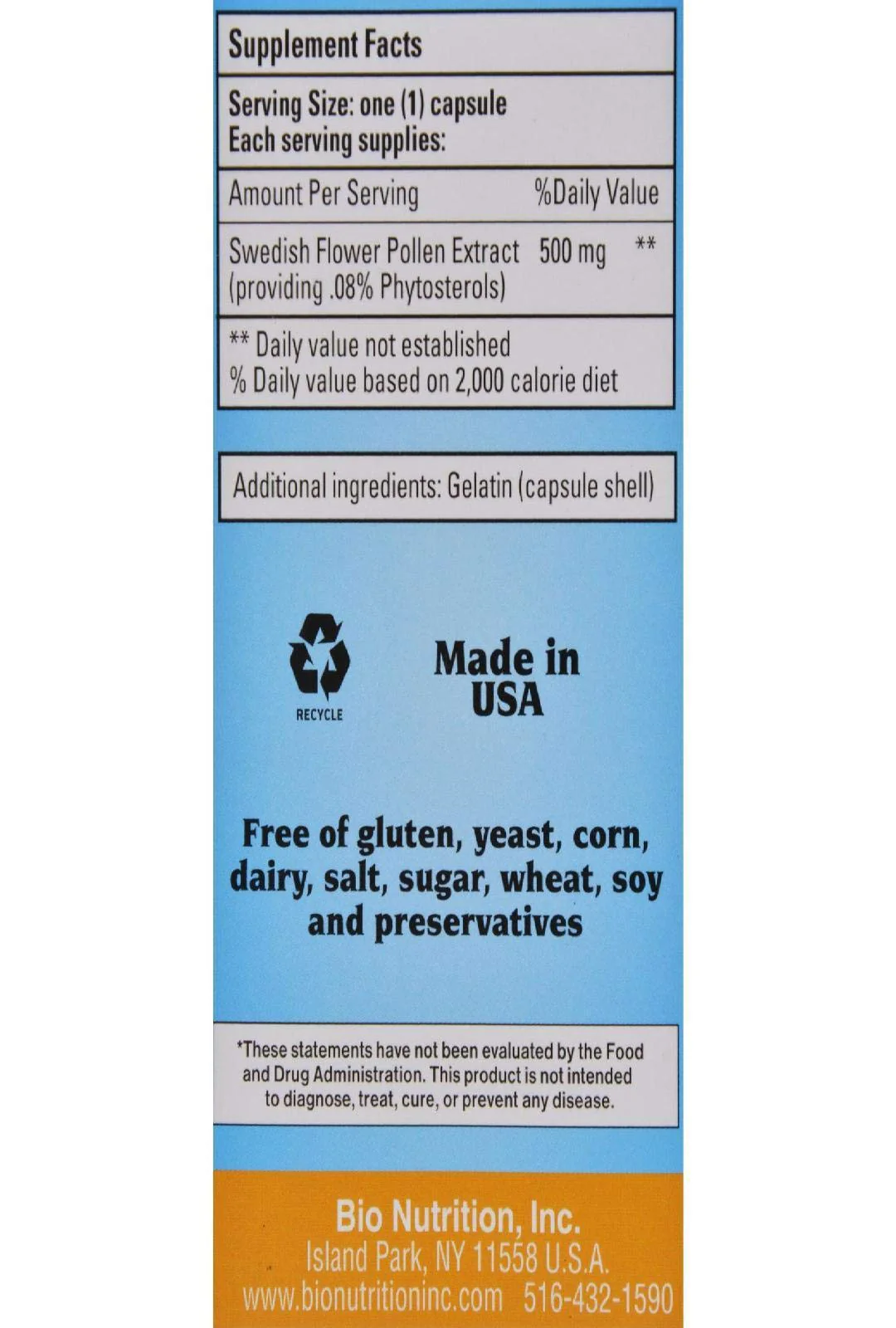 Bio Nutrition Swedish Flower Pollen Extract, 500 Mg, 60 Count - Image 3