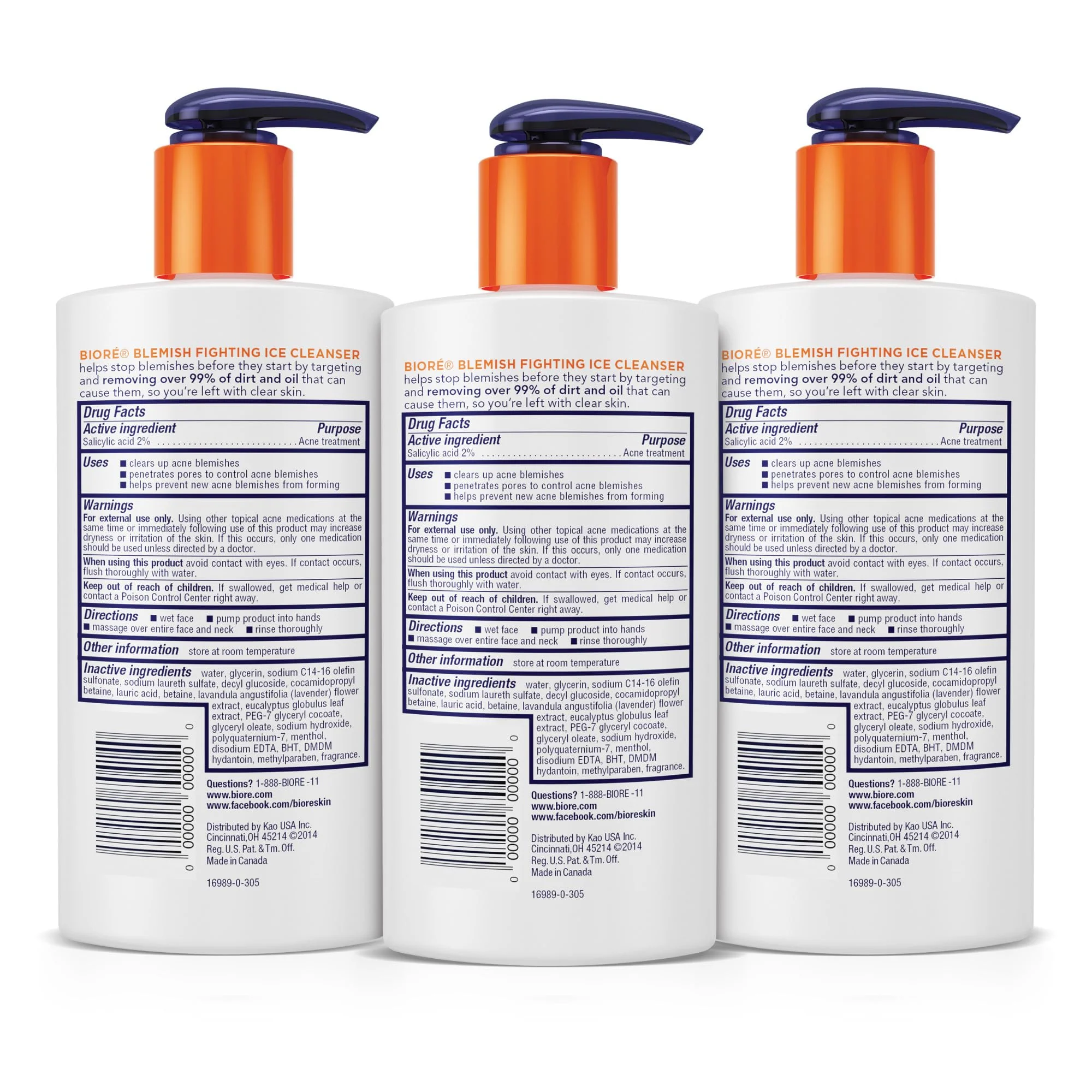 Biore Blemish Fighting Ice Cleanser Face Wash with Salicylic Acid, Clears and Helps Prevent Acne Breakouts, Cools & Refreshes Skin, Oil Free, 6.77 Oz (Pack of 3) - Image 6