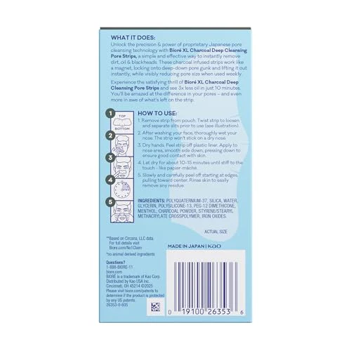 Bioré Charcoal Deep Cleansing Pore Strips for Men, Nose Strips for Blackhead Removal on Oily Skin, Features C-Bond Technology with Instant Pore Unclogging, 6 Count - Image 2