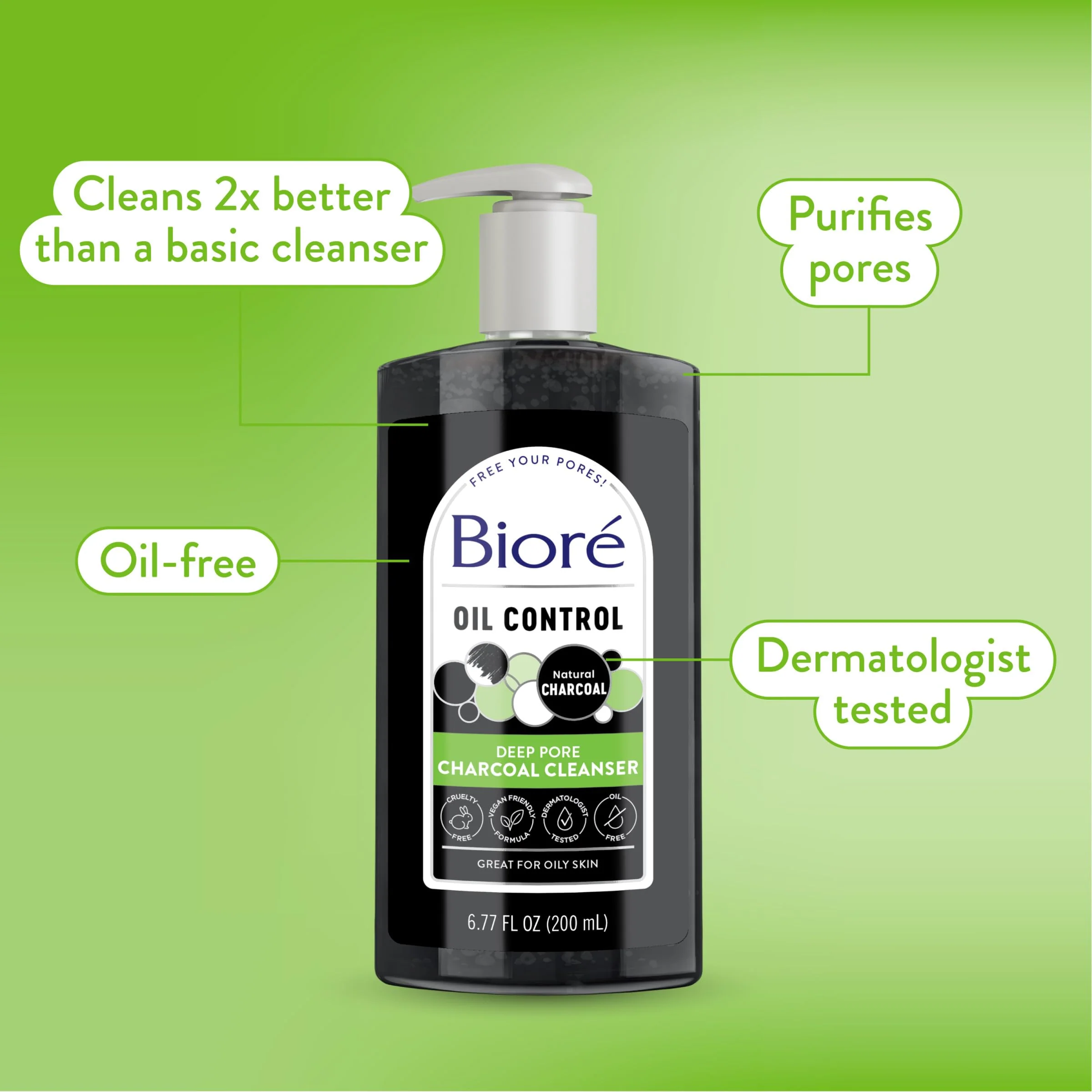 Biore Deep Pore Charcoal Face Wash, Daily Facial Cleanser for Dirt & Makeup Removal, for Oily Skin, 6.77 Oz, Pack of 3 - Image 4