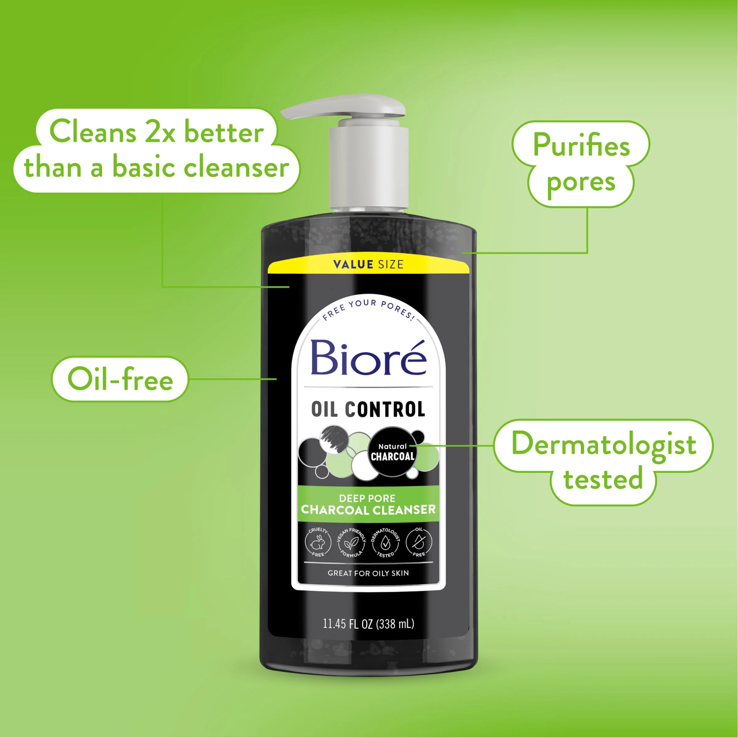 Biore Deep Pore Charcoal Face Wash, Daily Facial Cleanser for Dirt & Makeup Removal, for Oily Skin, Value Size, 11.45 fl oz - Image 6