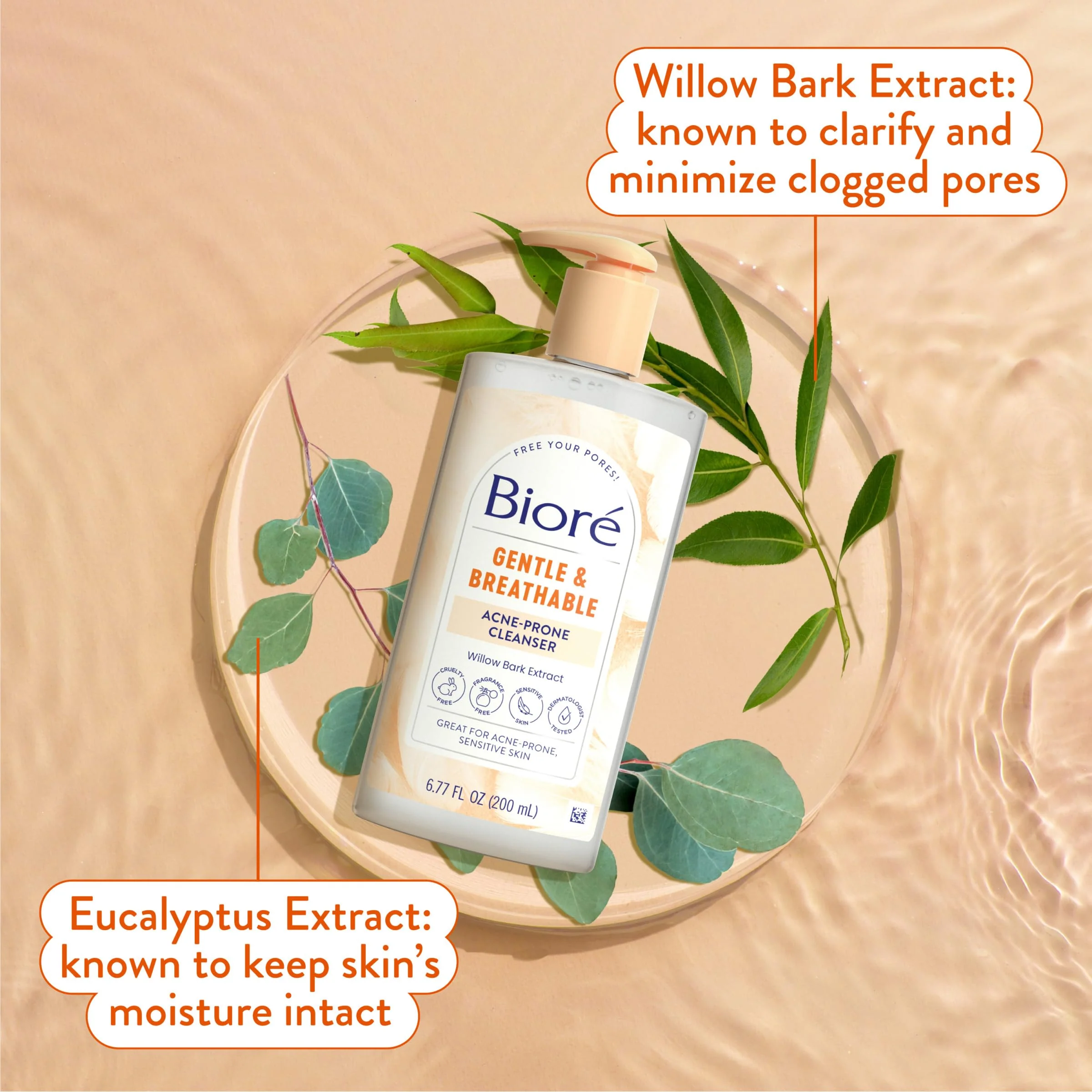 Biore Gentle & Breathable Acne Face Wash, Gentle Face Cleanser for Sensitive and Acne Prone Skin, Infused with Willow Bark Extract to Clarify Skin, Fragrance Free, 6.77 Oz , Pack of 3 - Image 6